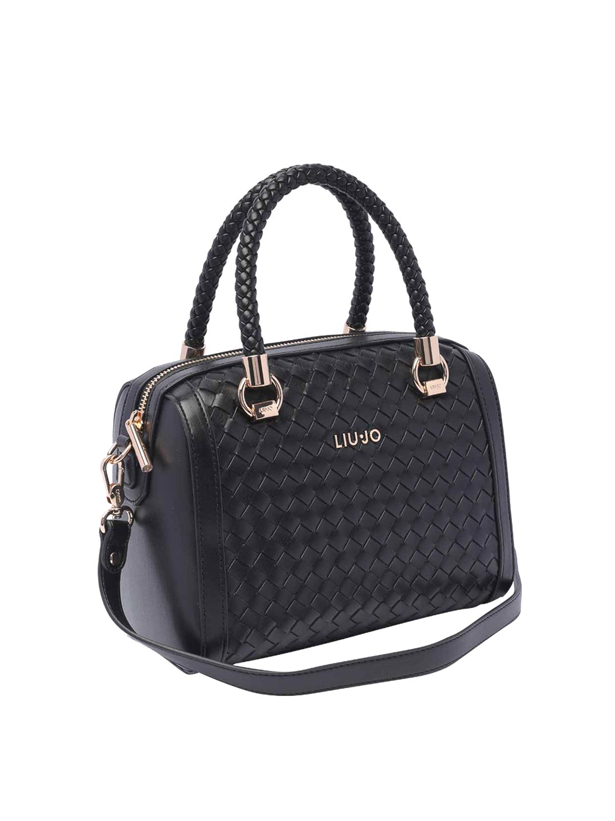Shop Liu •jo Black Logo Handbag Zip Open