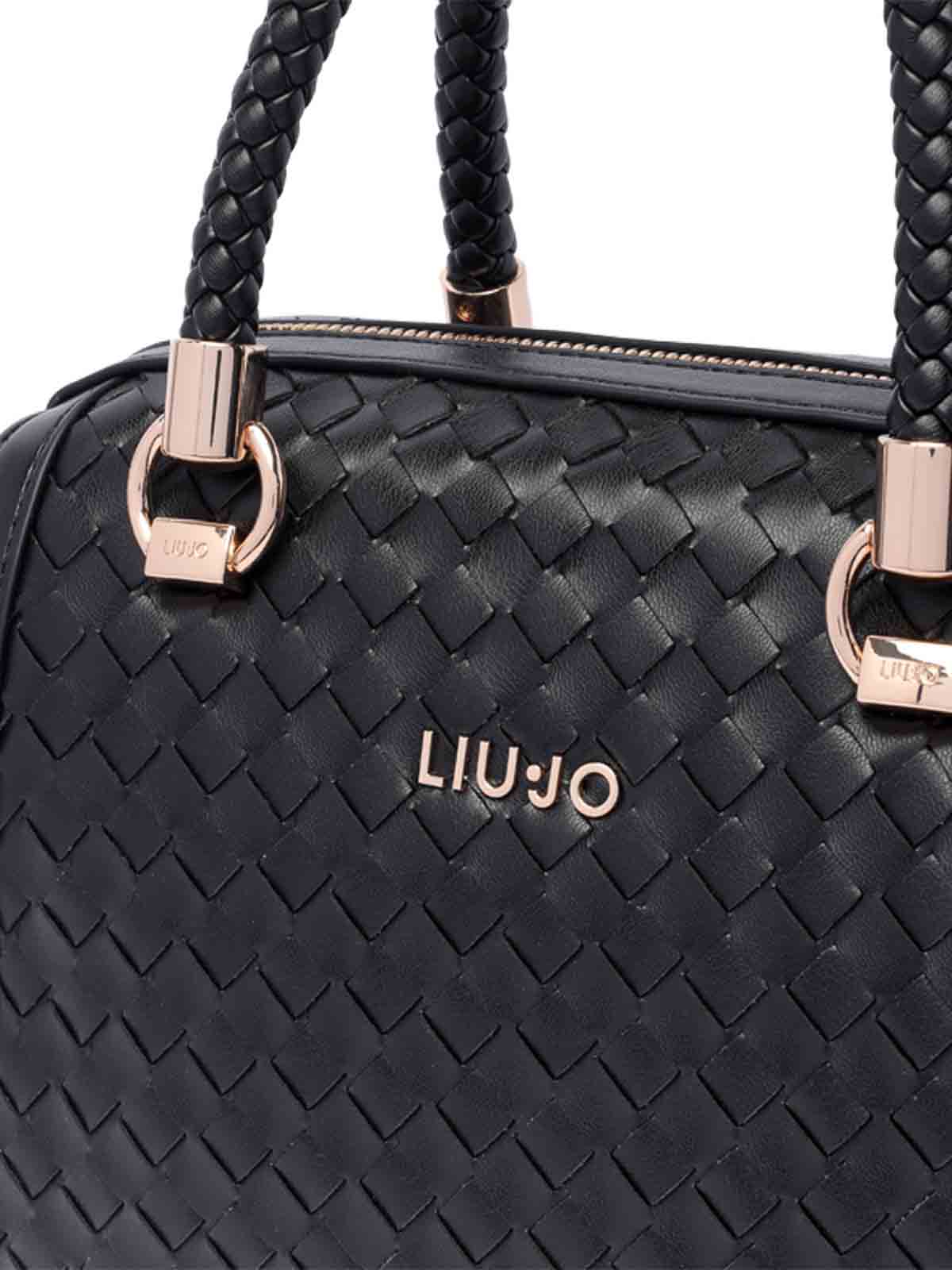 Shop Liu •jo Black Logo Handbag Zip Open