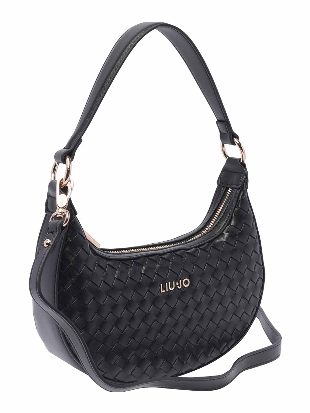 Shop Liu •jo Black Logo Hobo Bag Zip