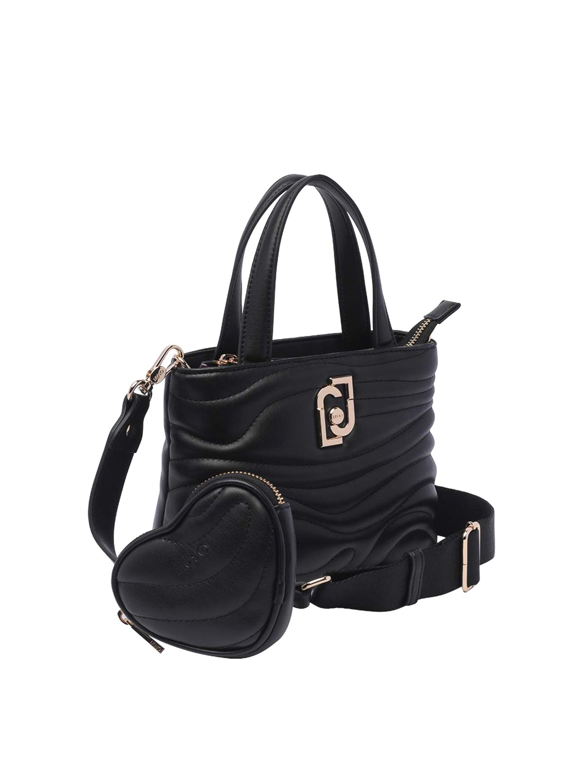 Shop Liu •jo Black Logo Handbag Zip Open Pocket
