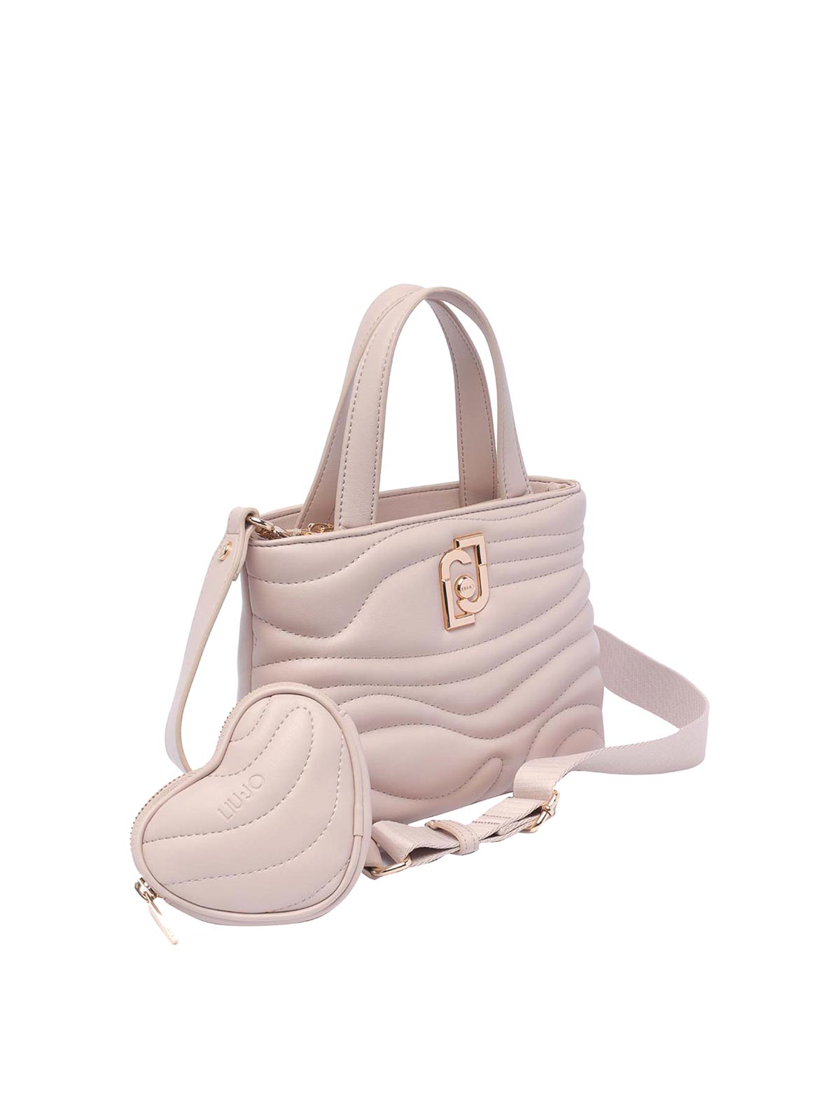 Shop Liu •jo Meg Rose Logo Handbag Zip Open Pocket In Nude & Neutrals