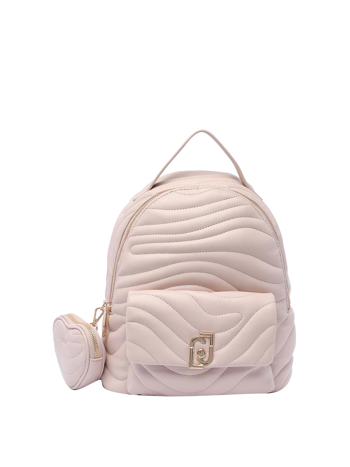 Shop Liu •jo Pink Logo Backpack Zip Pockets In Nude & Neutrals