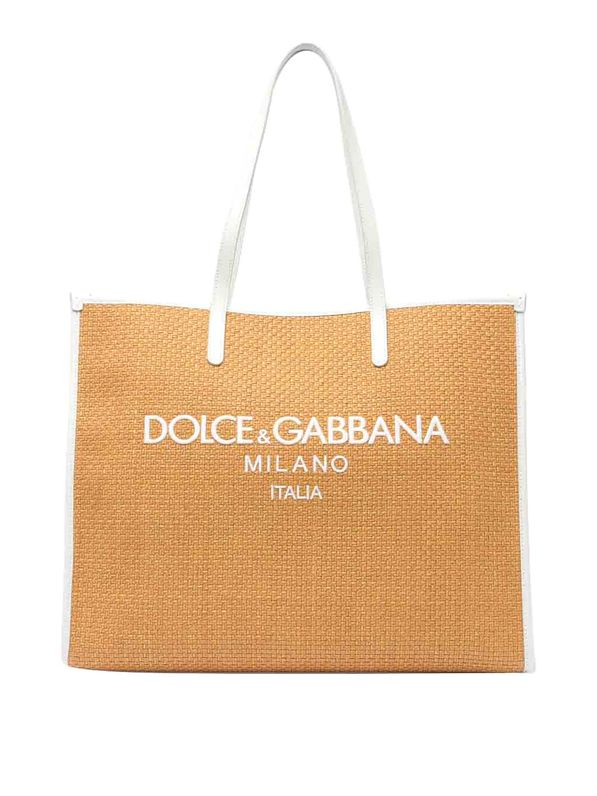 Shop Dolce & Gabbana Logo Shopping Bag In Beige