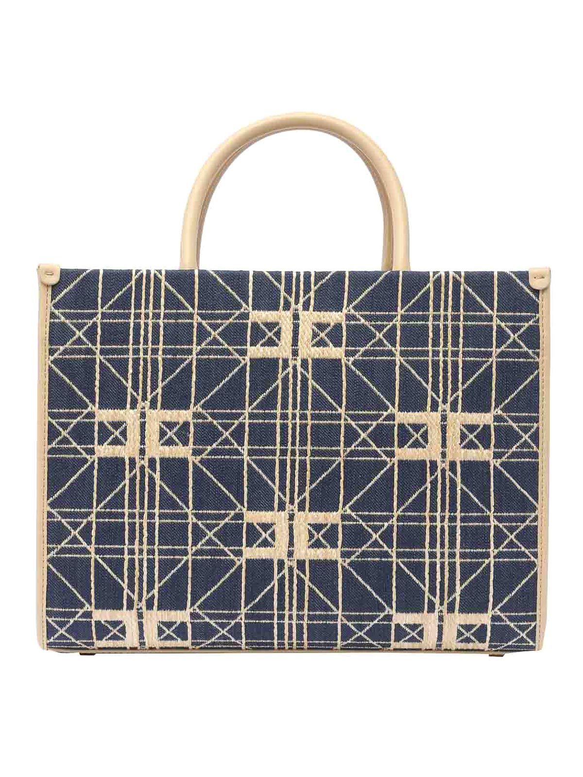 Shop Elisabetta Franchi Blue Logo Tote Bag Magnetic Open Pockets