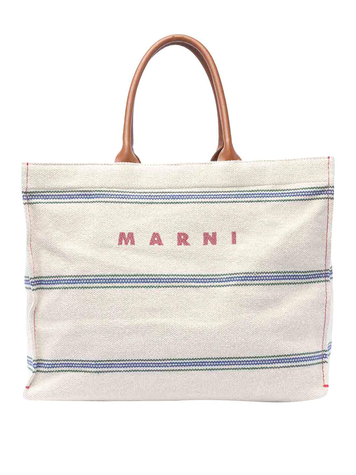 Shop Marni Ivory And Light Blue Tote Bag In Beige