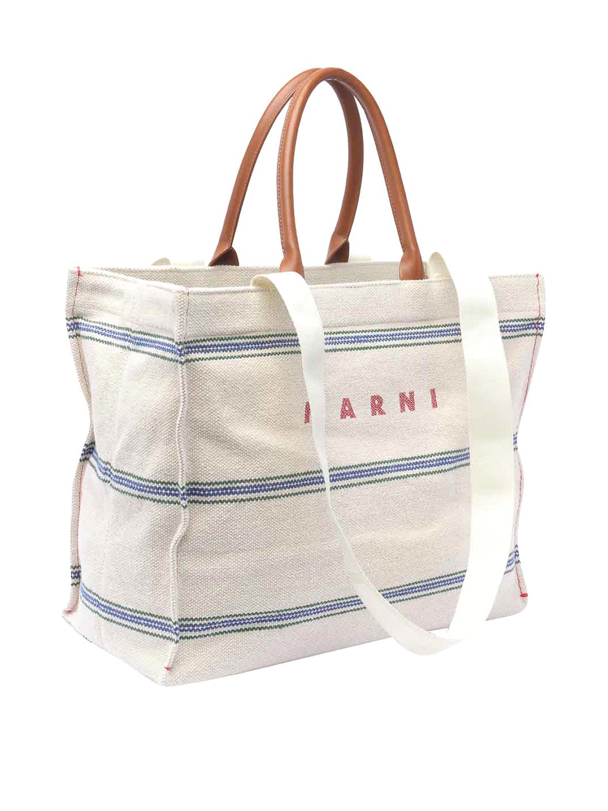 Shop Marni Ivory And Light Blue Tote Bag In Beige