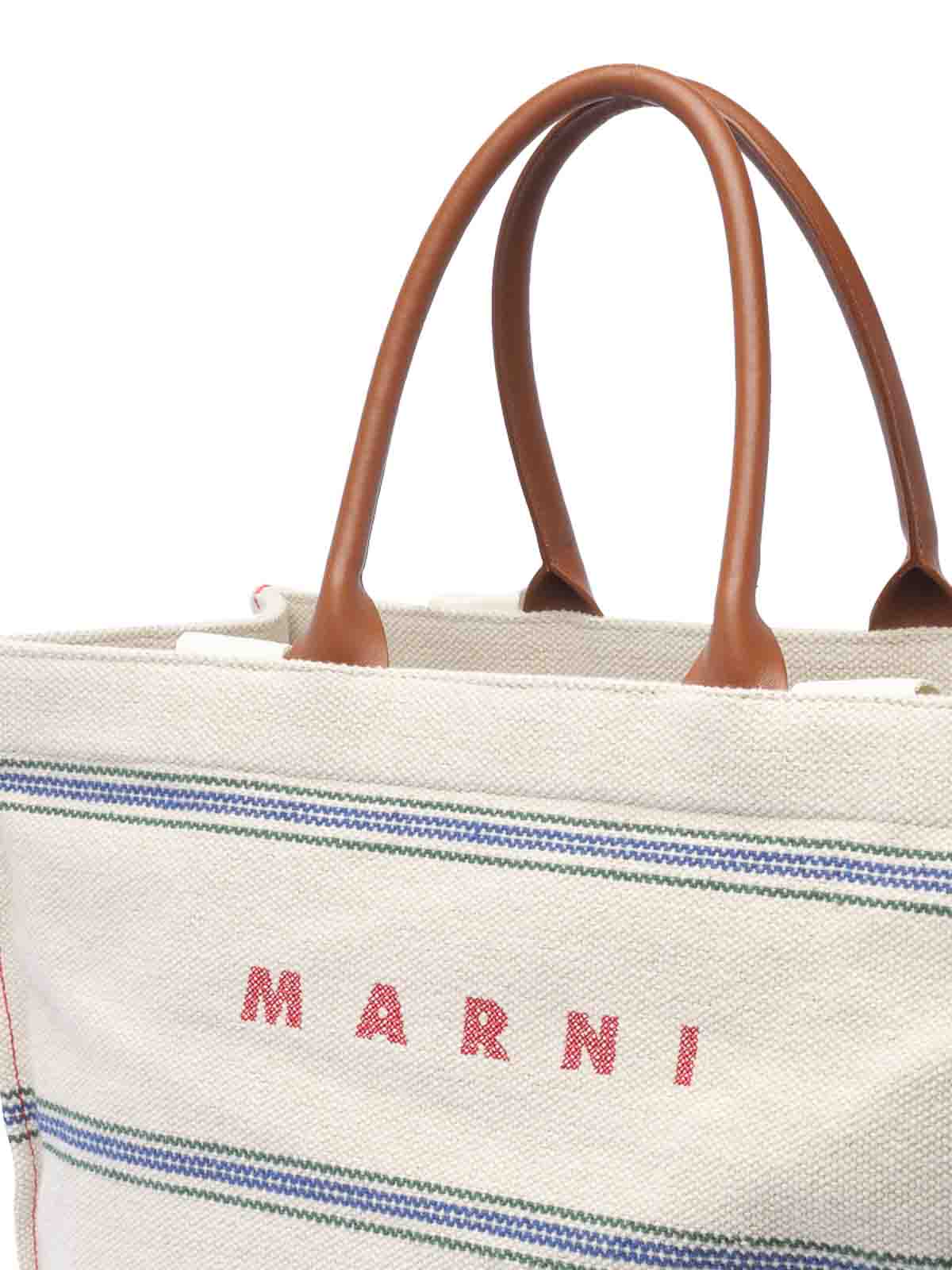 Shop Marni Ivory And Light Blue Tote Bag In Beige