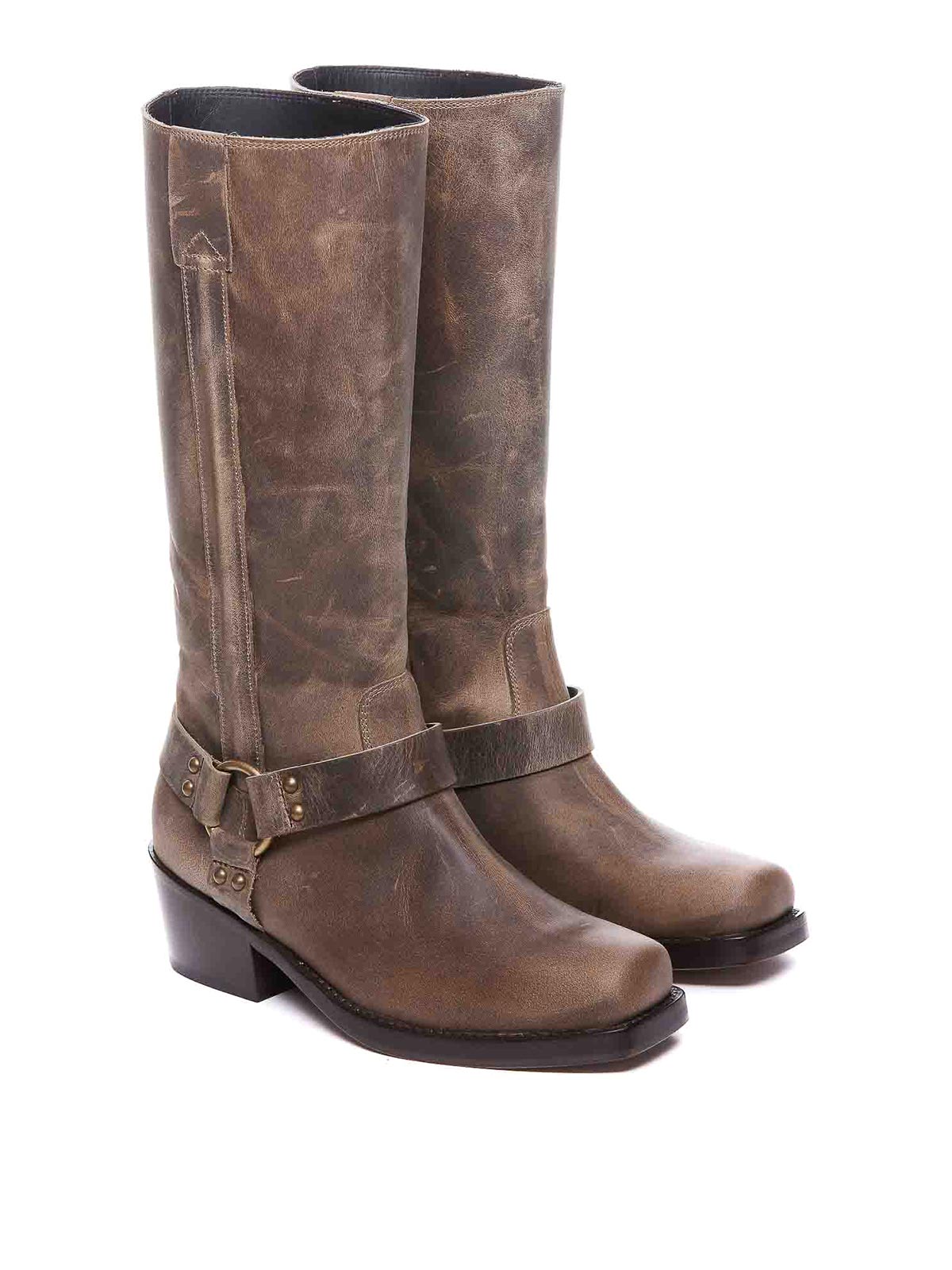Shop Ame Taupe Krizia Boots Lateral Zip In Brown