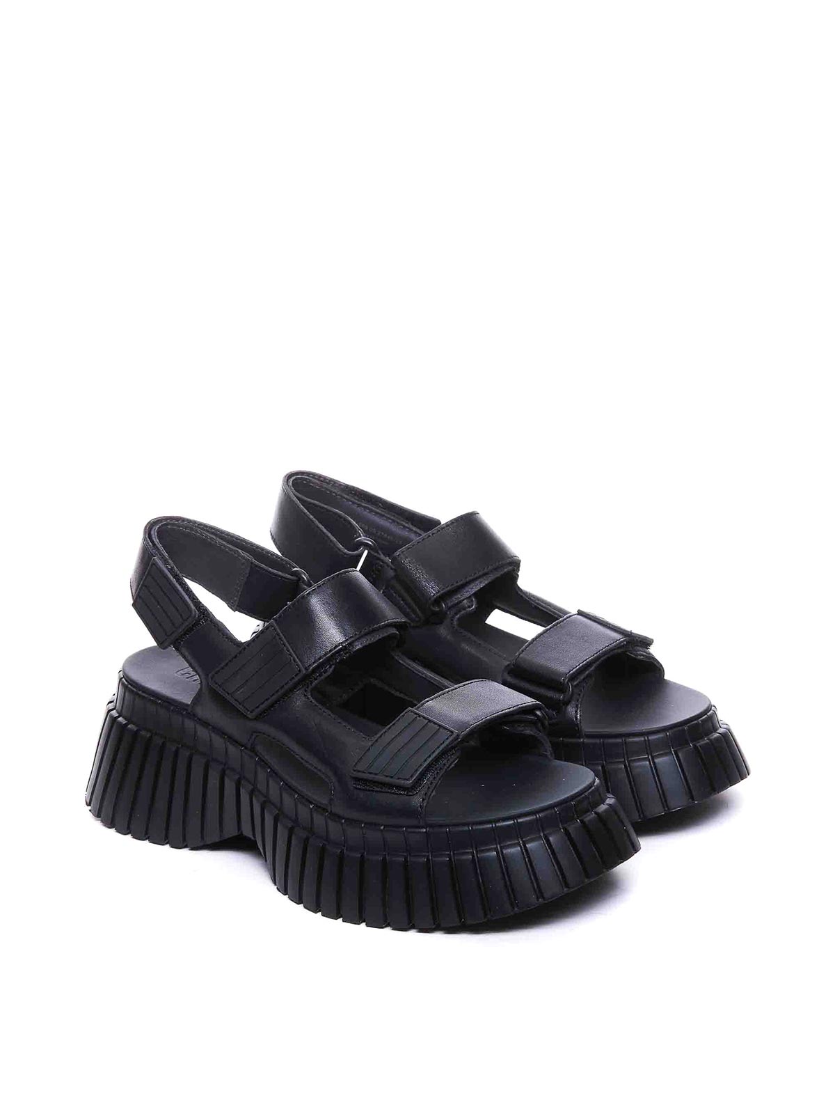 Shop Camper Black Bcn Sandals Velcro Logo