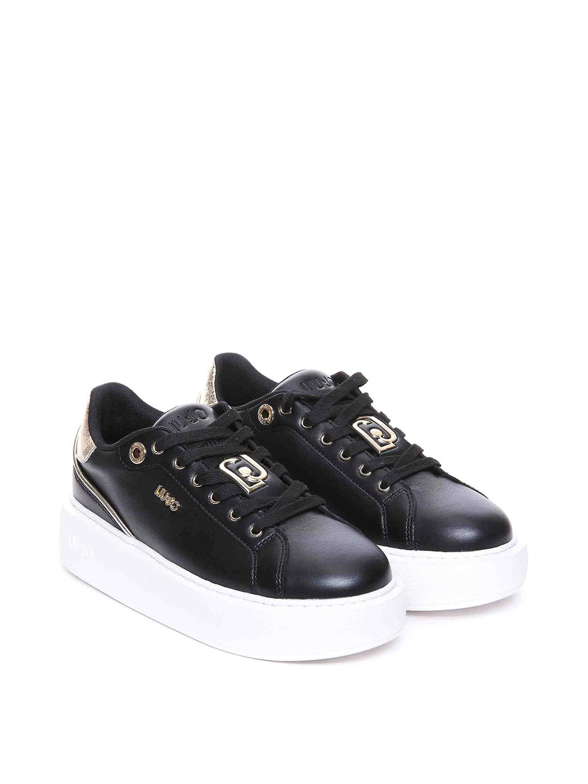 Shop Liu •jo Black Kylie Sneakers With Lateral Logo