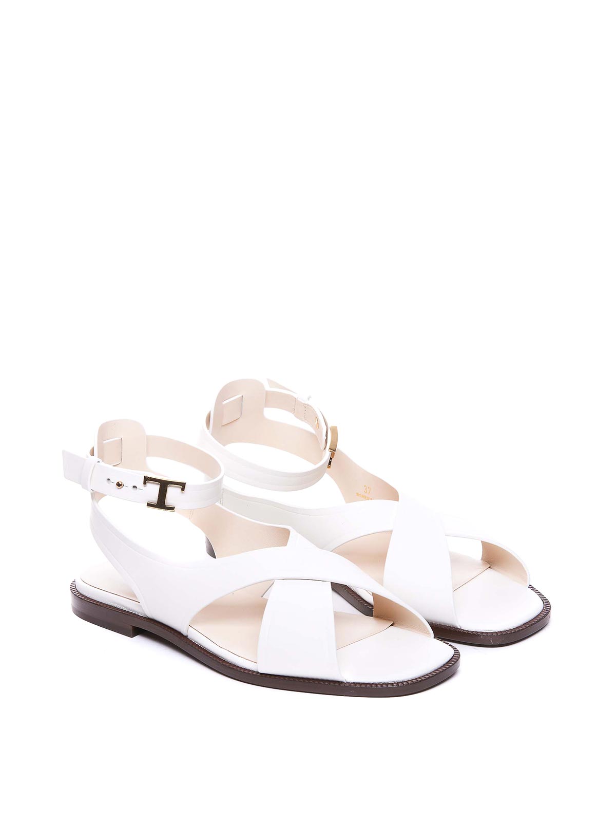 Shop Tod's White Sandals Buckle Open Toe