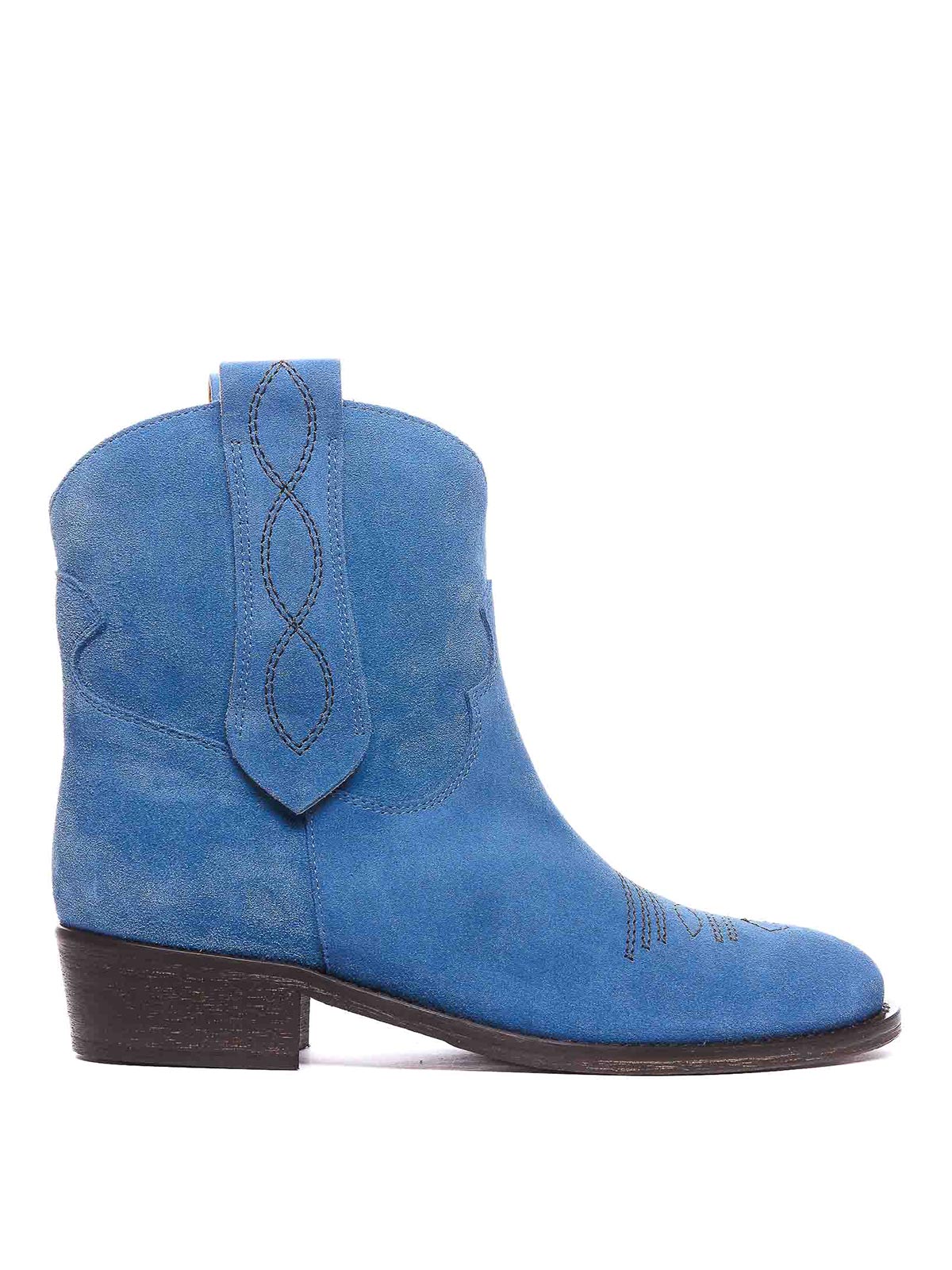 Shop Via Roma 15 Tex Booties Round Toe Embroidered Toe In Blue