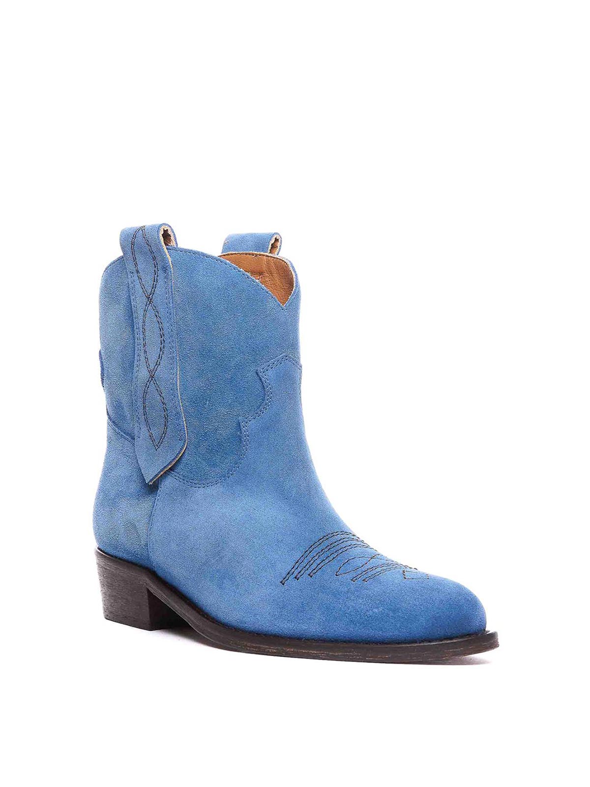 Shop Via Roma 15 Tex Booties Round Toe Embroidered Toe In Blue