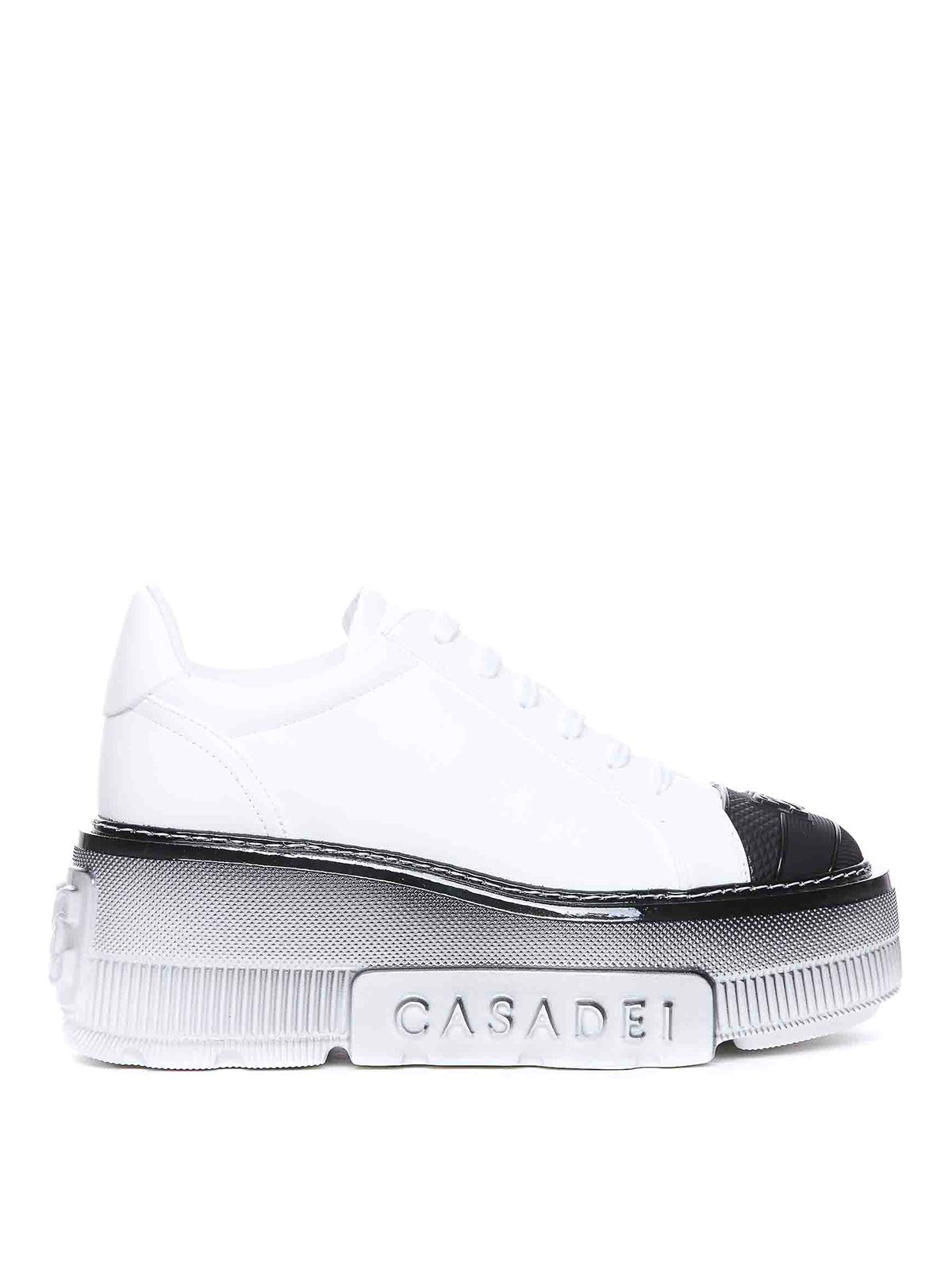 Shop Casadei White And Fuchsia Nexus Sneakers