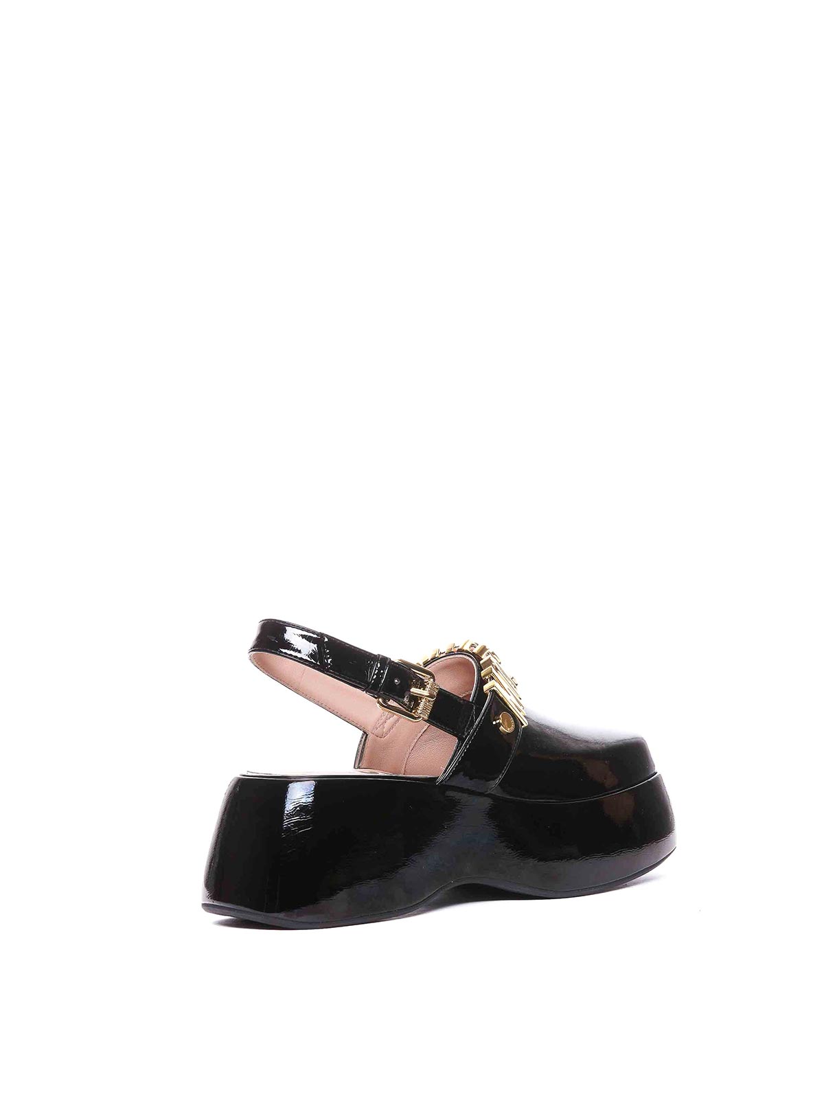 Shop Moschino Maxi Lettering Wedge Mules In Black