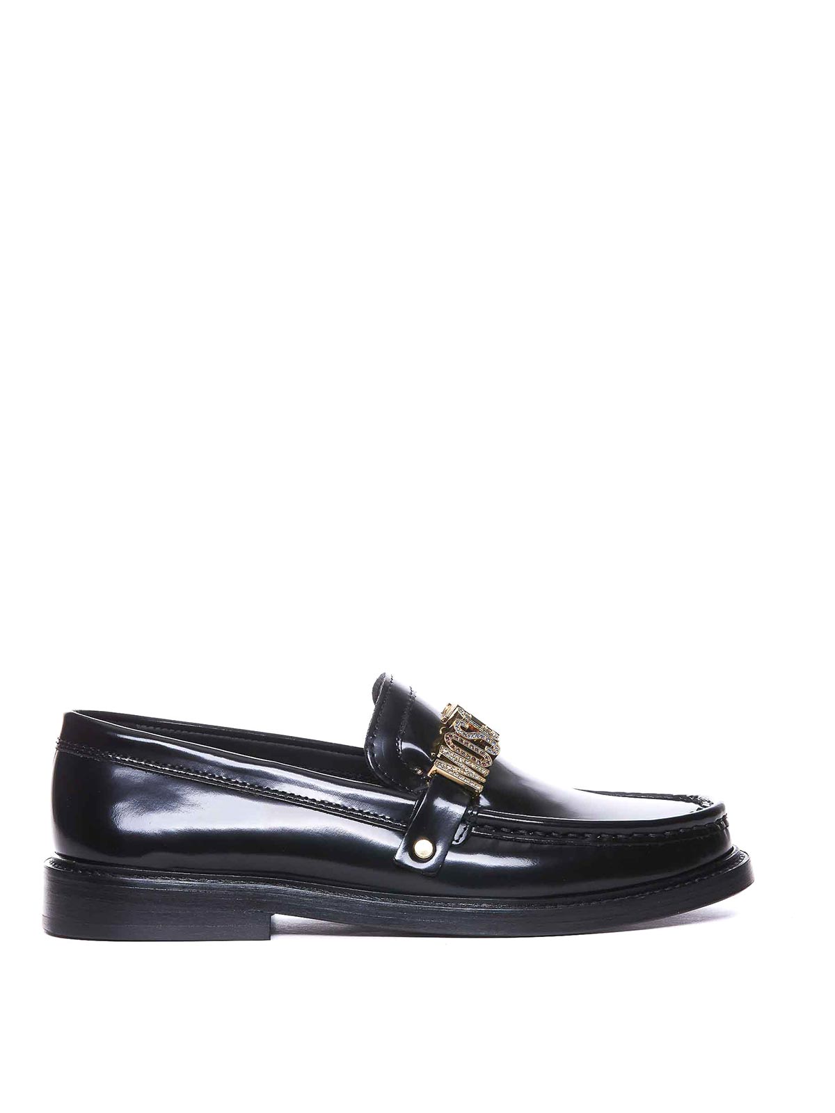 Shop Moschino Logo Lettering Loafers In Black