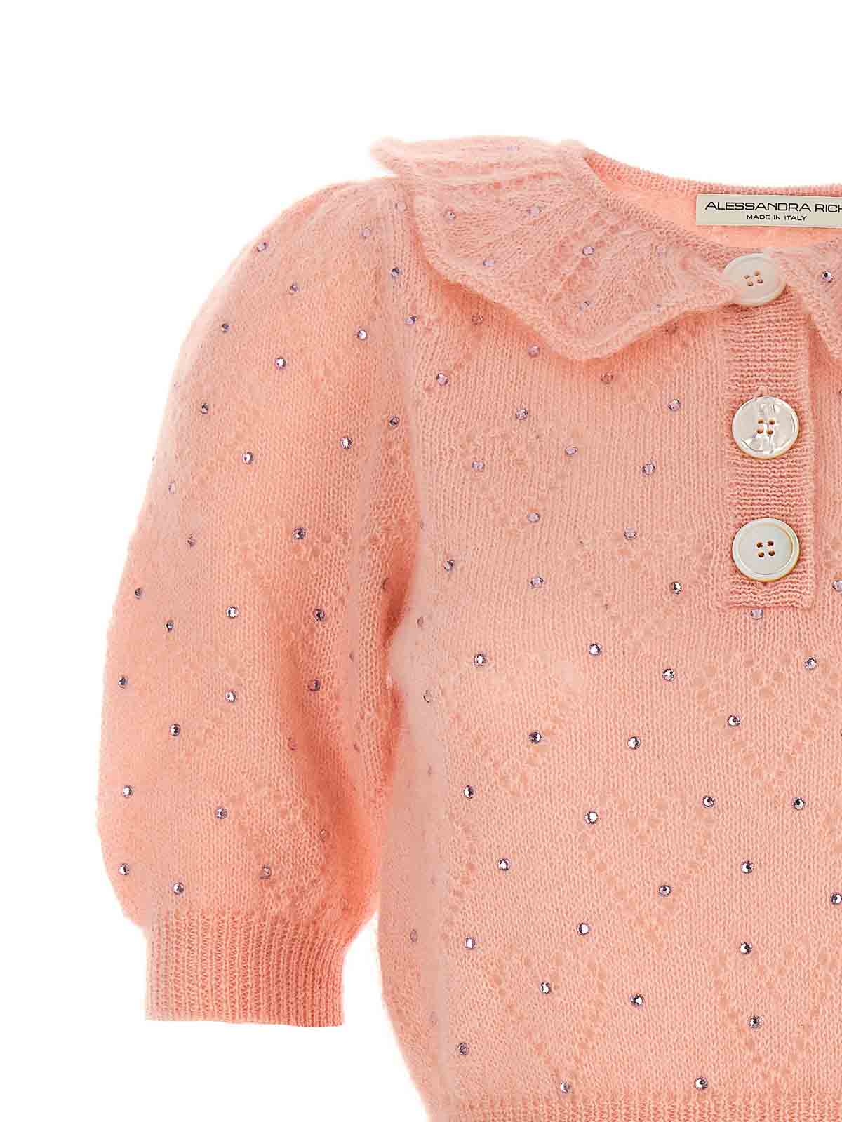 Shop Alessandra Rich Rhinestone Sweater In Color Carne Y Neutral