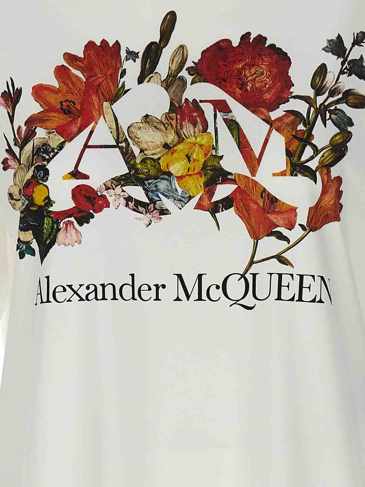 Shop Alexander Mcqueen Dutch Flower Print T-shirt In Blanco