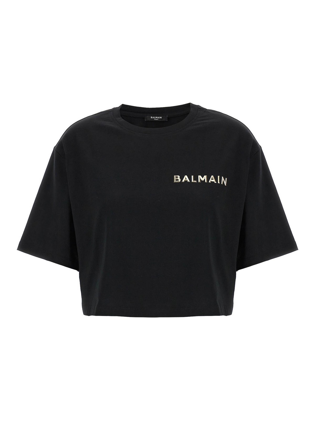 Shop Balmain Logo Cropped T-shirt In Negro