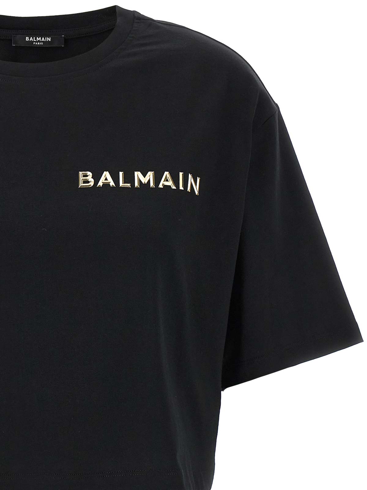 Shop Balmain Logo Cropped T-shirt In Negro
