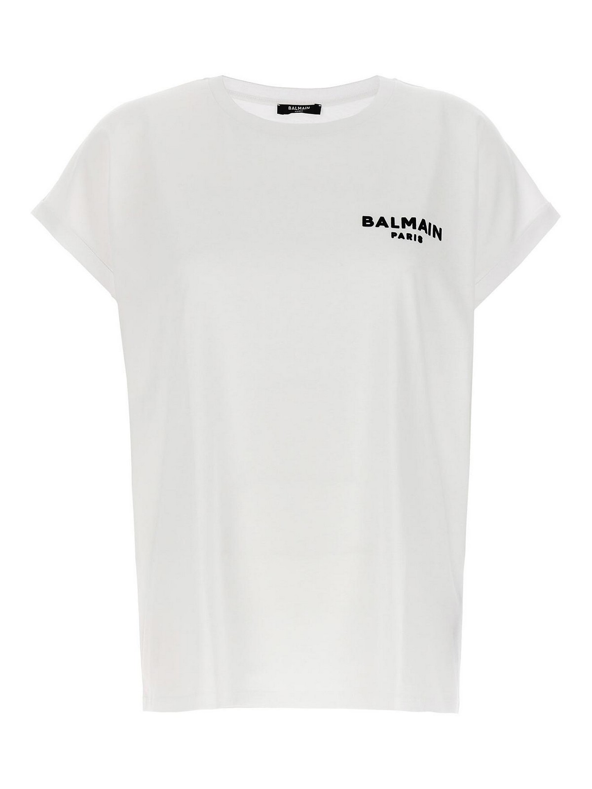 Shop Balmain Flocked Logo T-shirt In Blanco