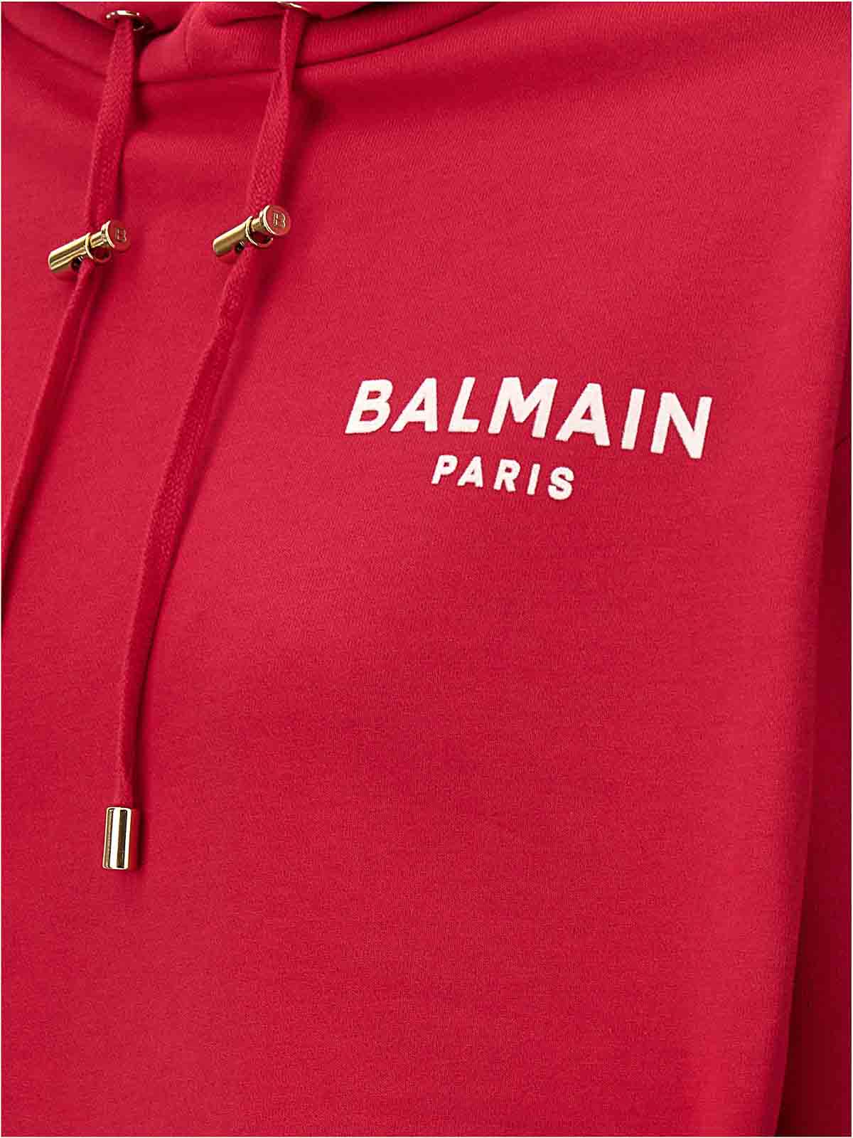 Shop Balmain Flocked Logo Cropped Hoodie In Multicolor