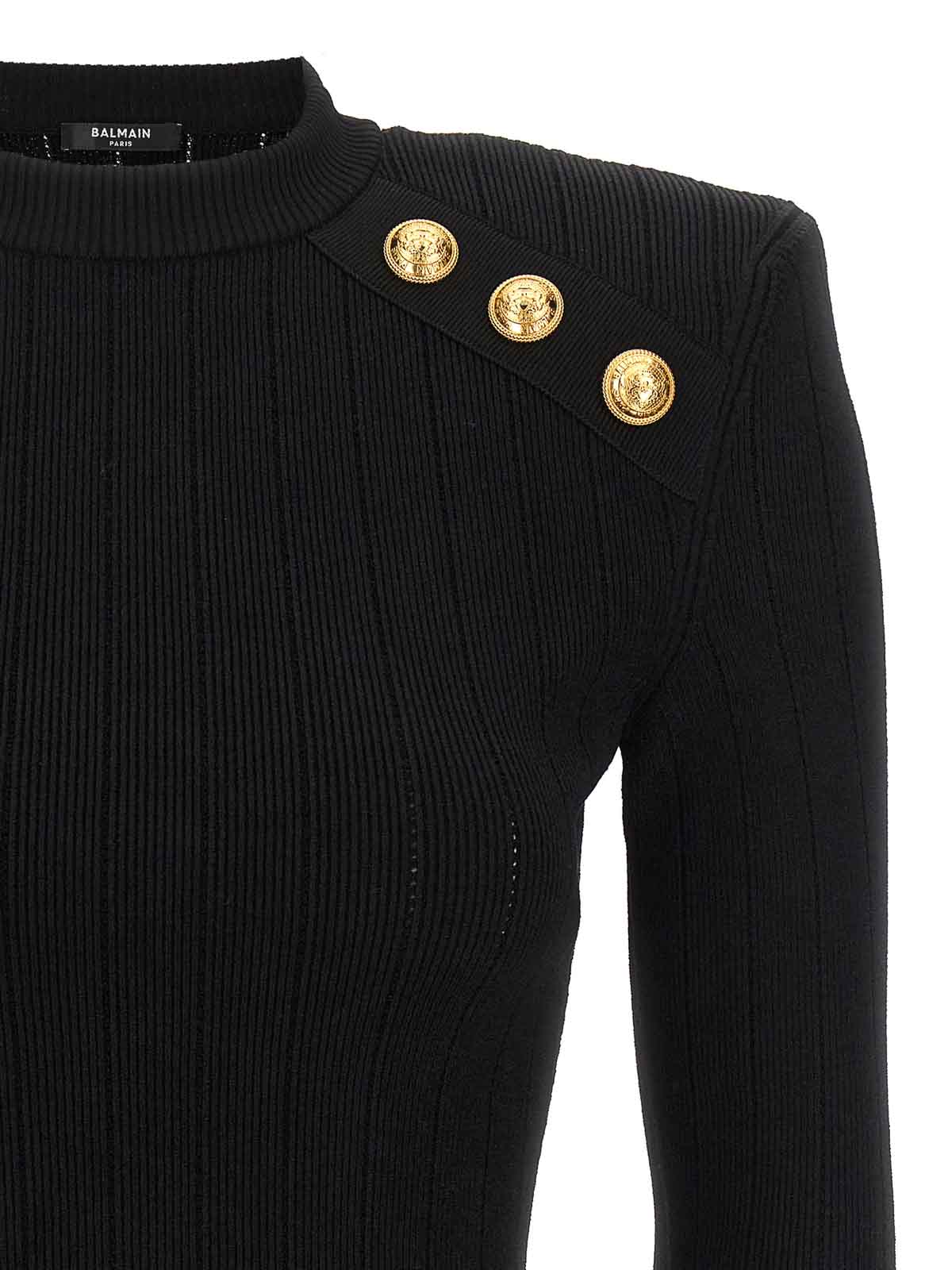 Shop Balmain Logo Button Sweater In Negro