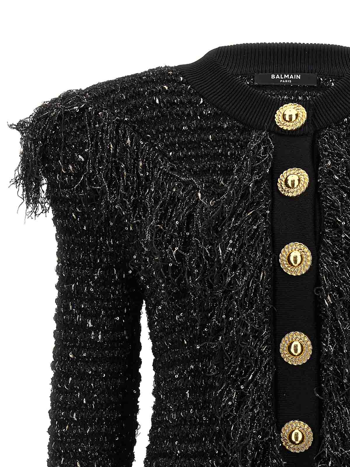 Shop Balmain Glittered Fringed Short Jacket In Negro