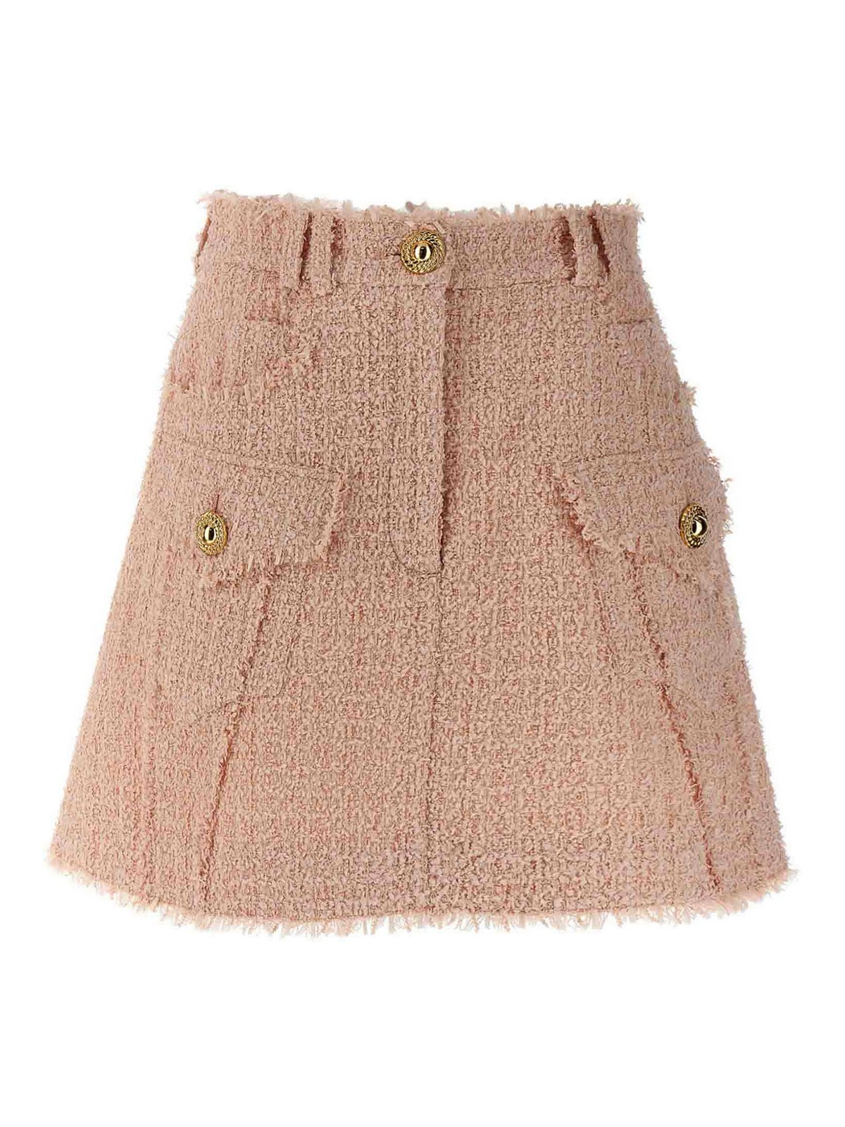 Balmain Light-pink Frayed Tweed Mini Skirt In Wool Blend Woman In Color Carne Y Neutral