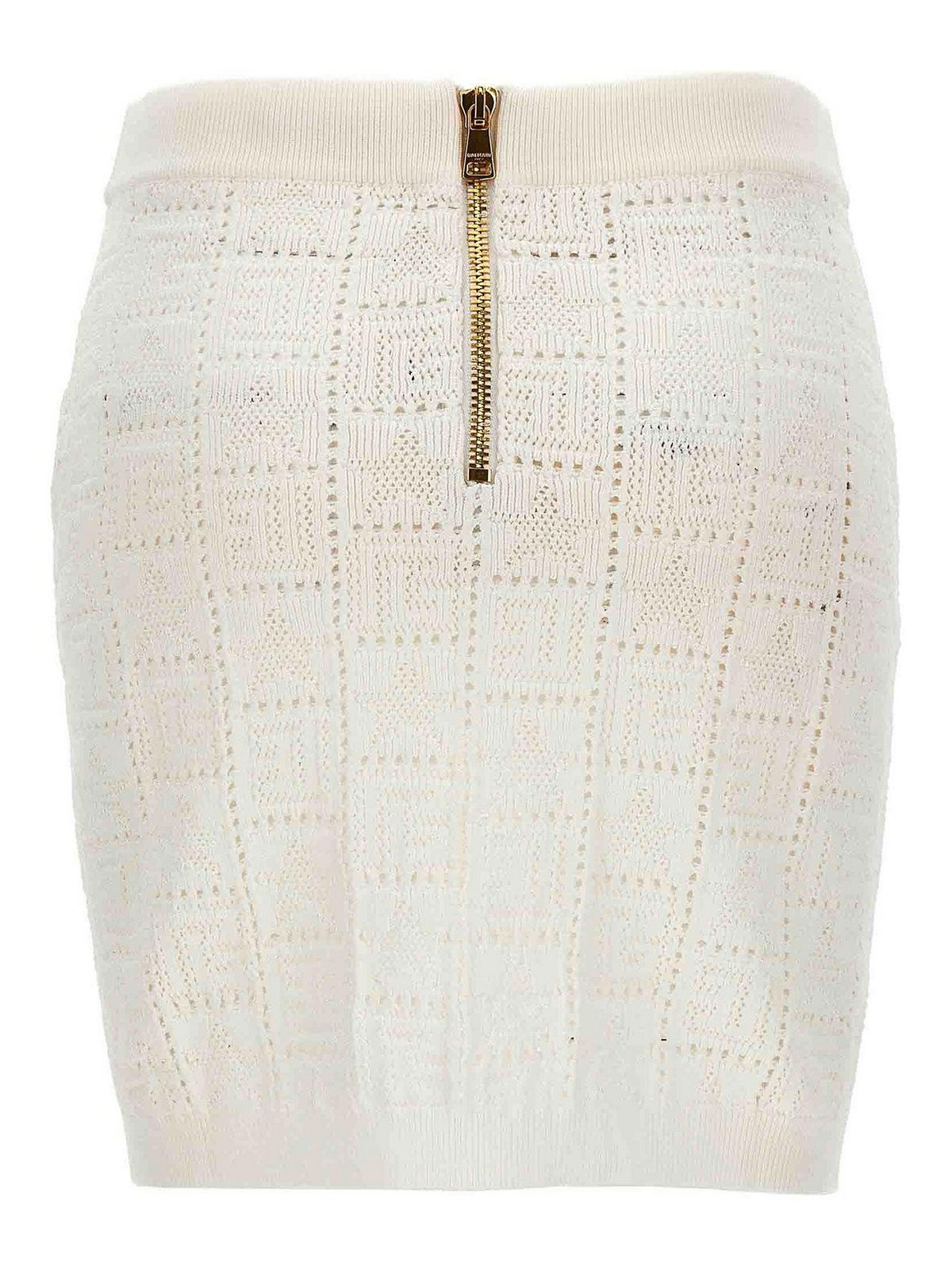 Shop Balmain Knitted Skirt Monogramma Pattern In Blanco