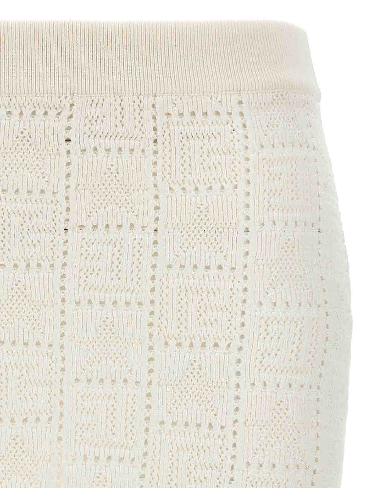 Shop Balmain Knitted Skirt Monogramma Pattern In Blanco