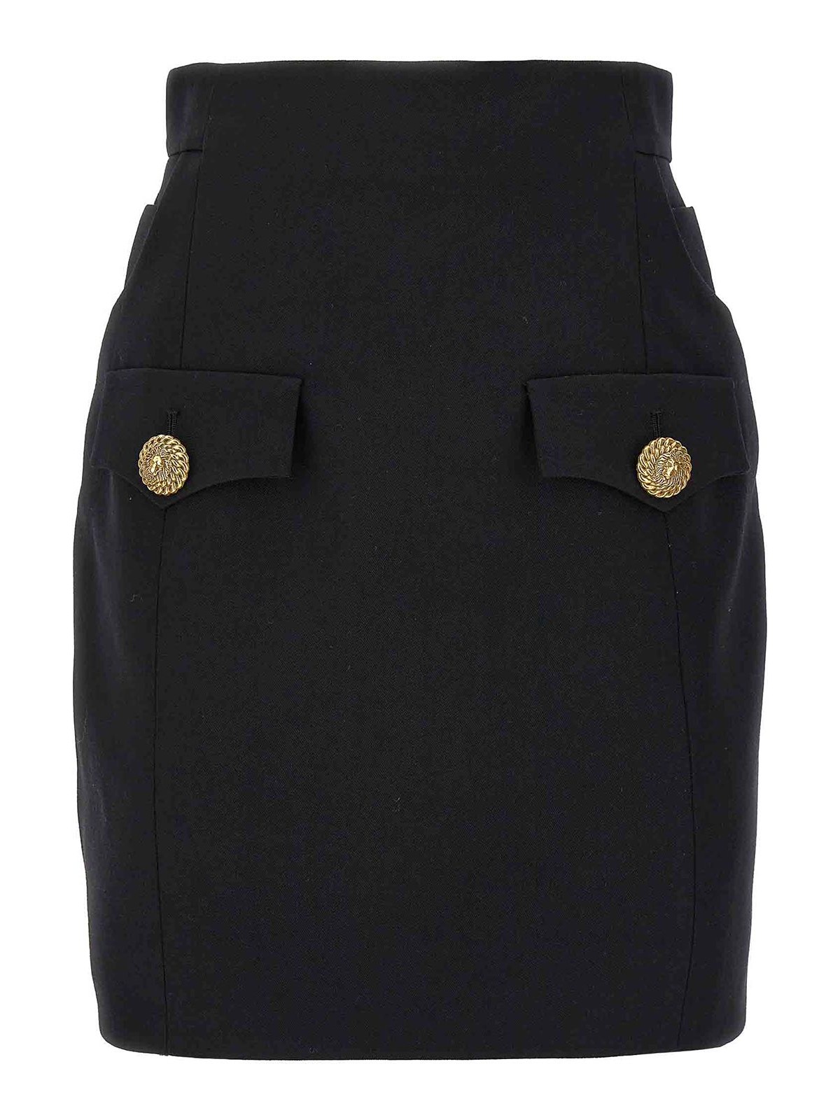 Shop Balmain Contrast Button Mini Skirt In Negro