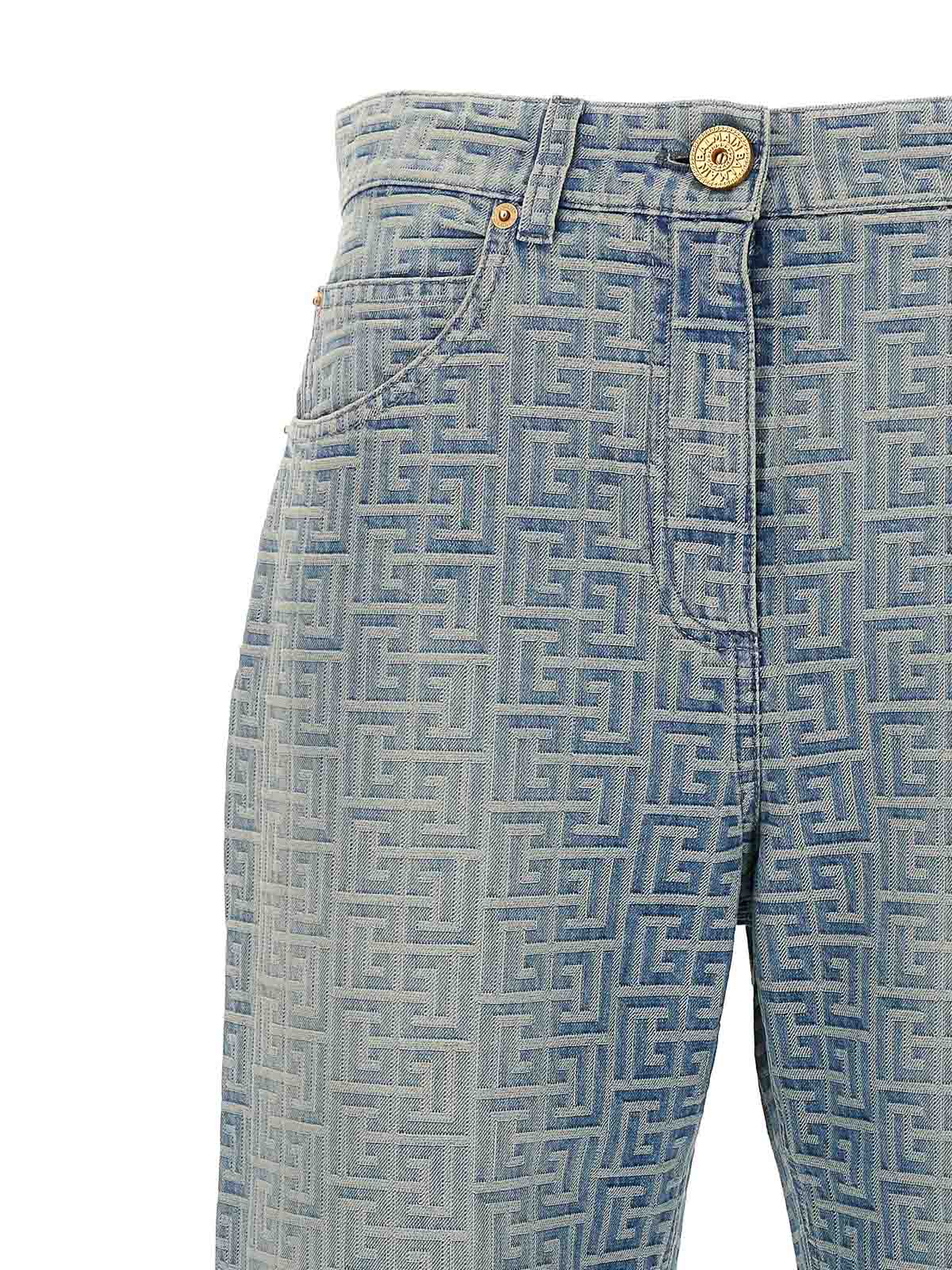 Shop Balmain Cotton Denim Jeans Monogram In Azul Claro