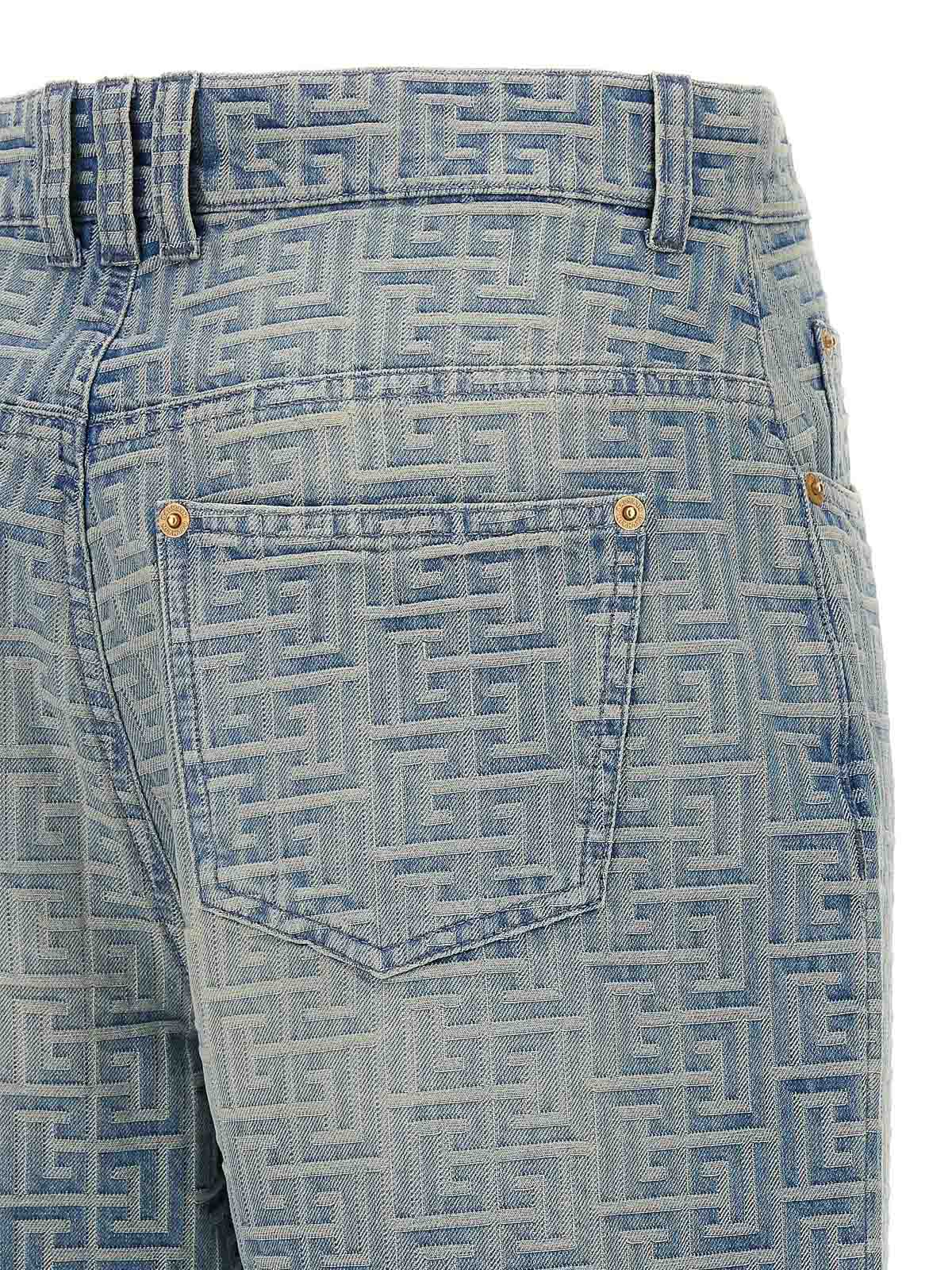 Shop Balmain Cotton Denim Jeans Monogram In Azul Claro