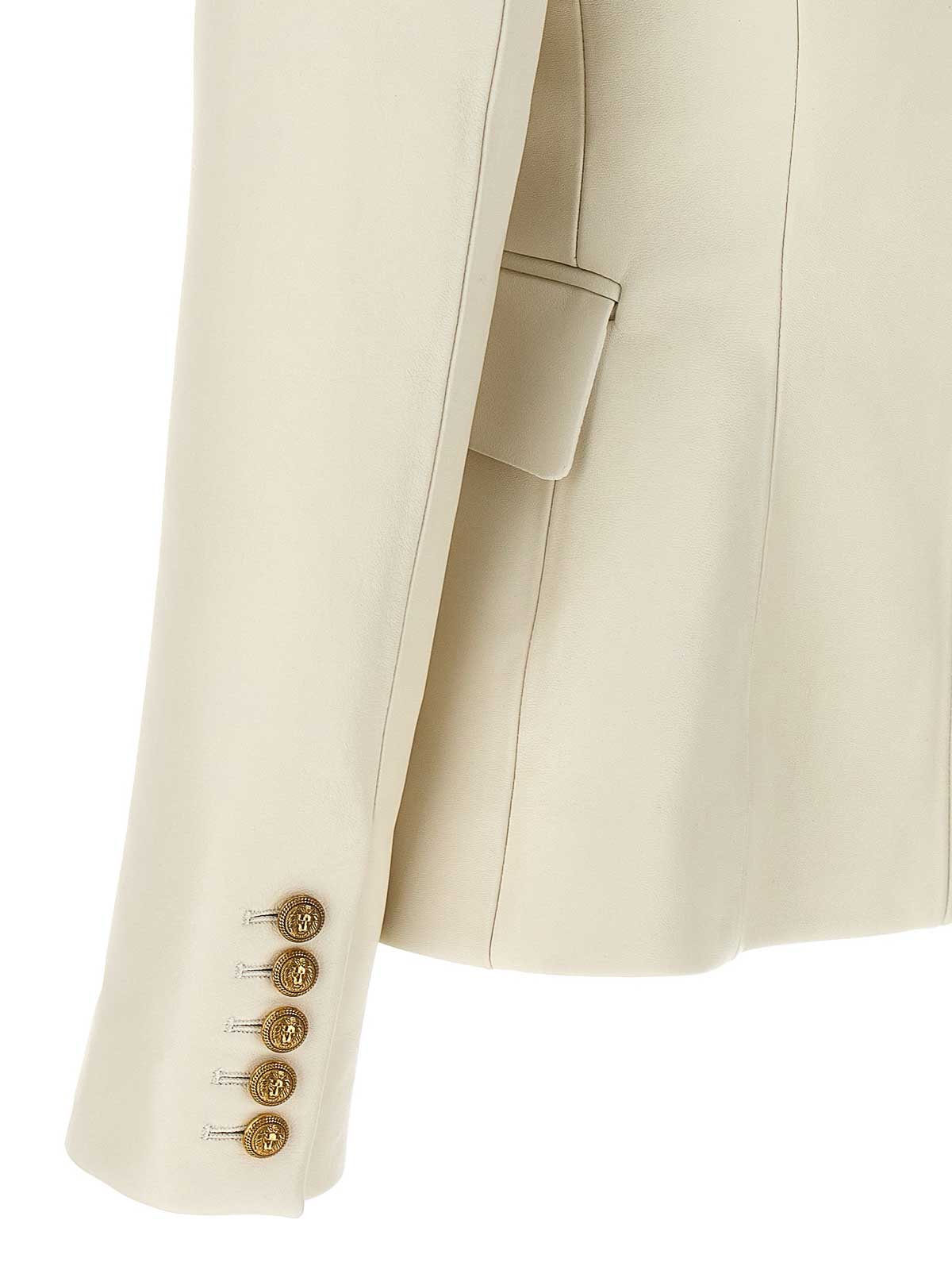 Shop Balmain Double-breasted Leather Blazer In Blanco