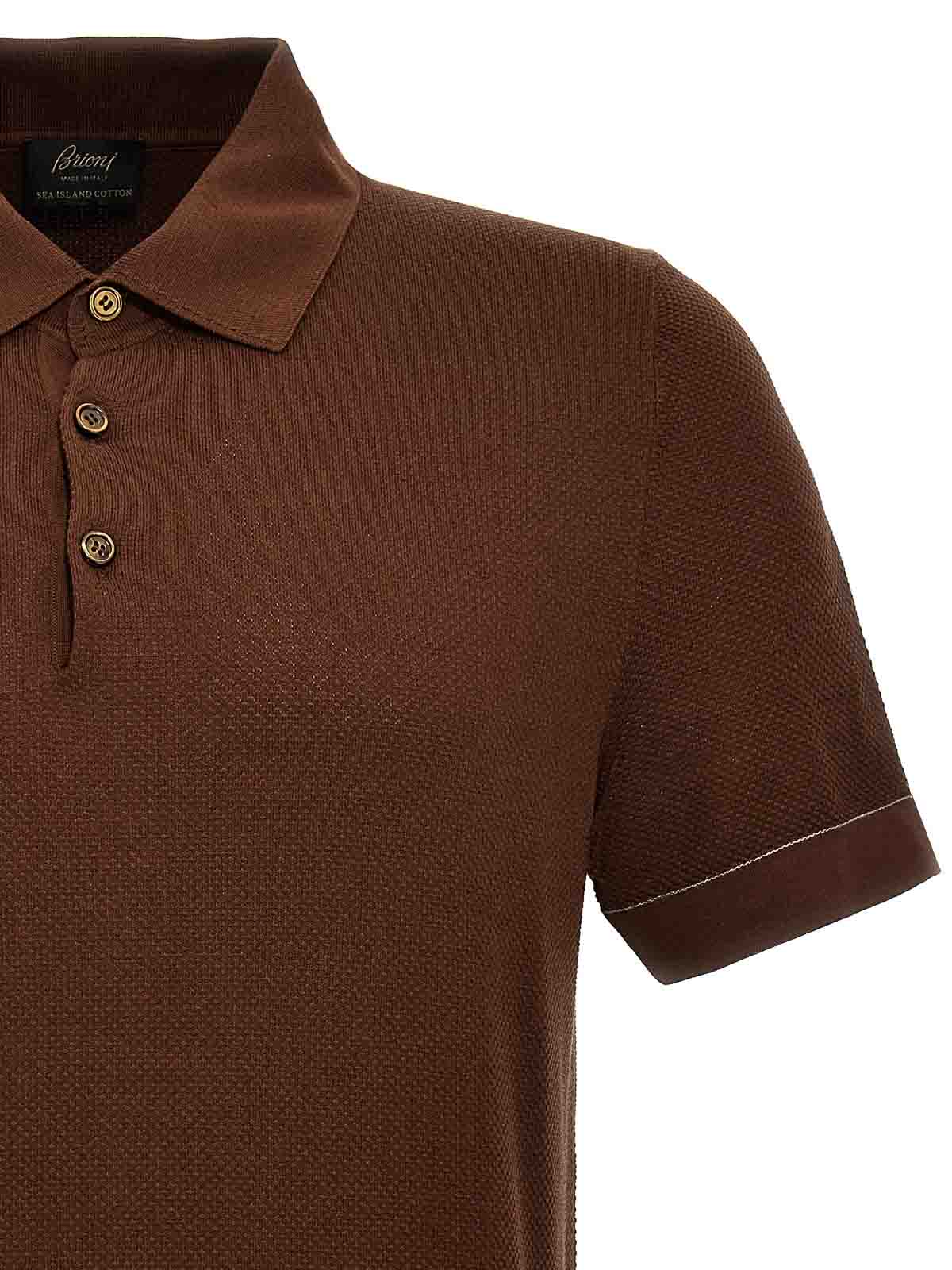 Shop Brioni Textured Polo Shirt In Marrón