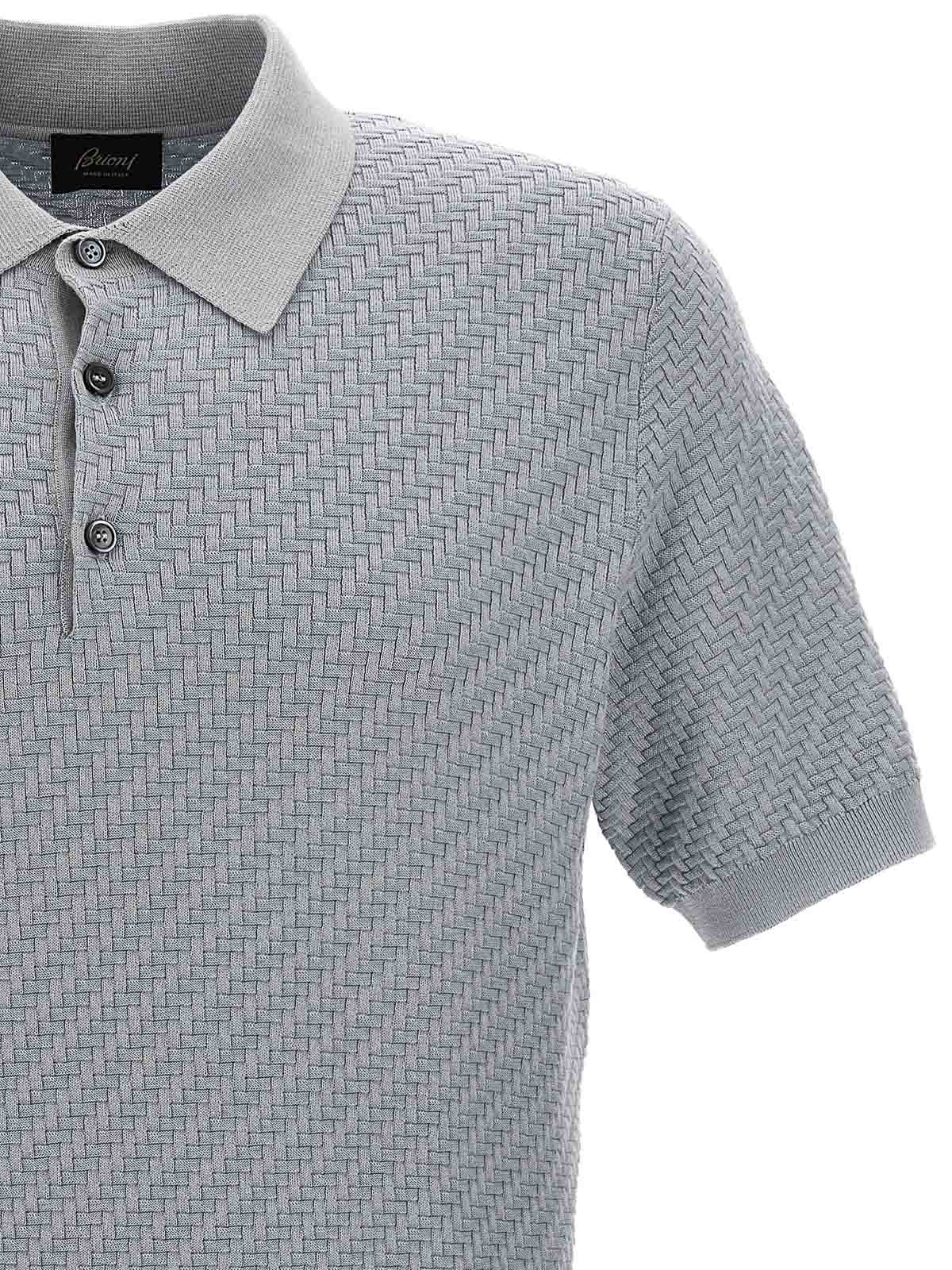 Shop Brioni Woven Knit Polo Shirt In Azul Claro