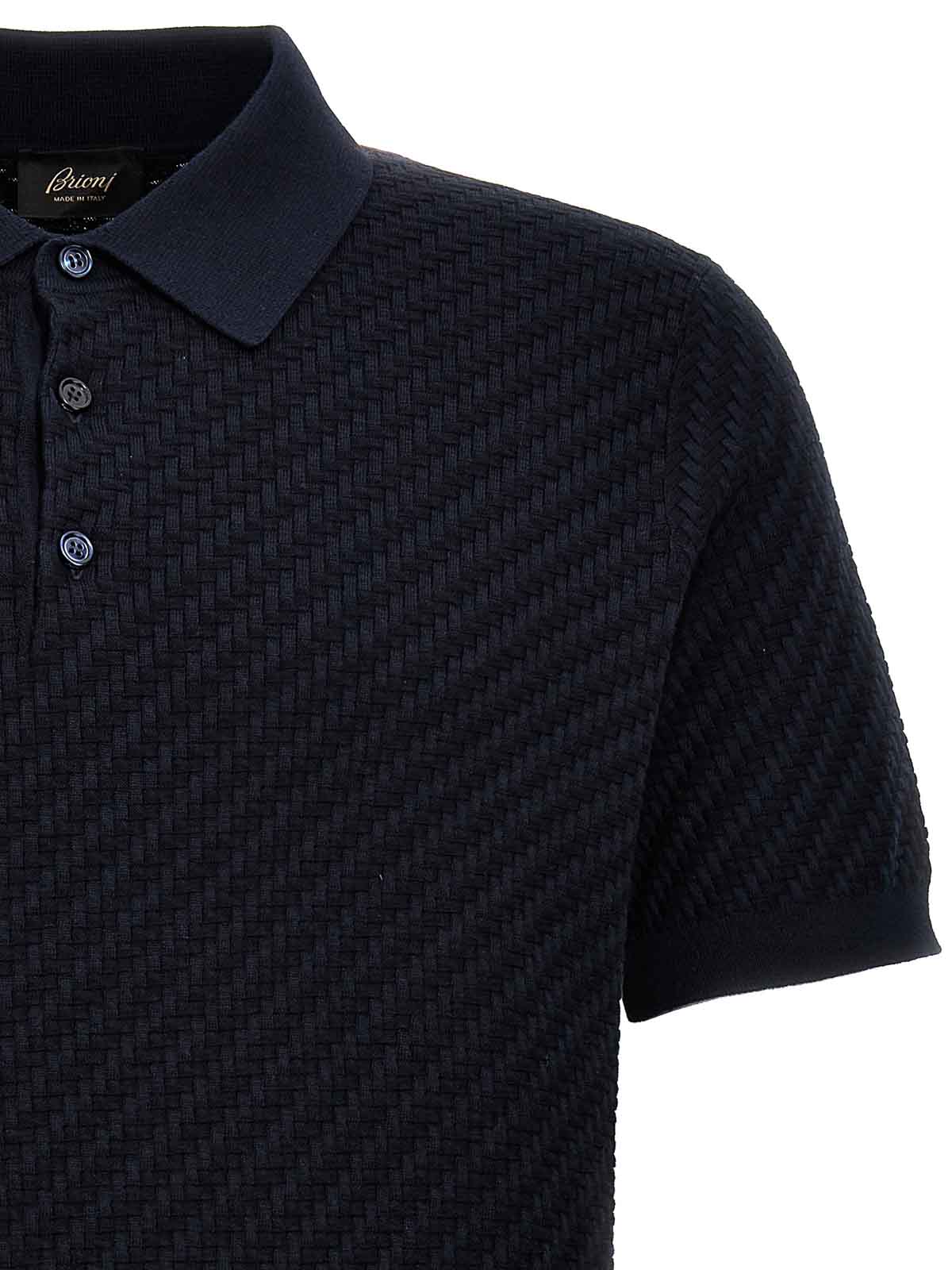 Shop Brioni Woven Knit Polo Shirt In Azul
