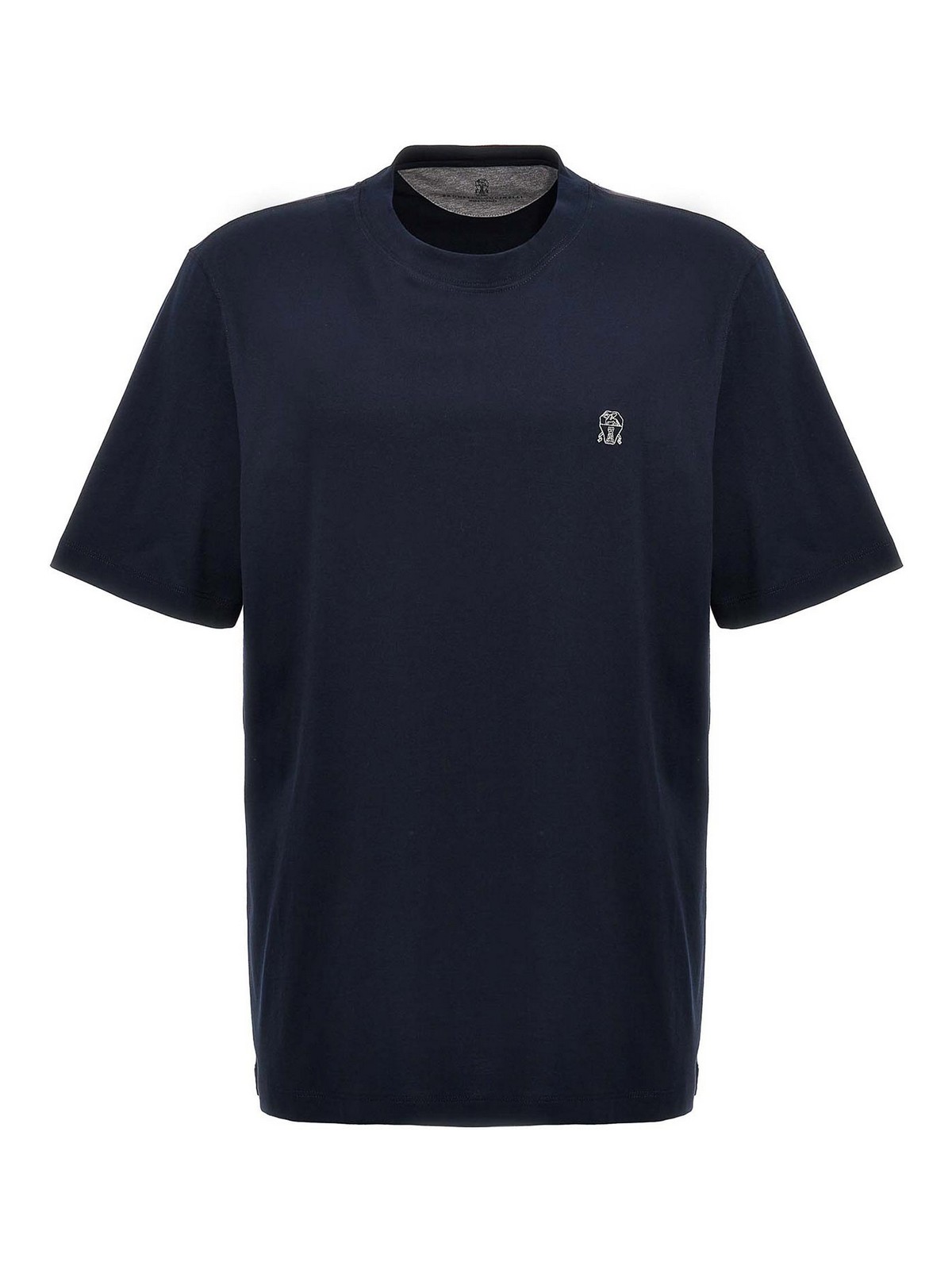 Brunello Cucinelli Logo-embroidered Cotton T-shirt In Azul