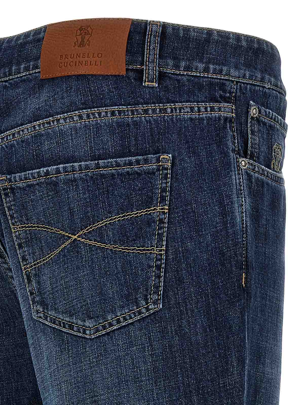 Shop Brunello Cucinelli Logo Embroidery Jeans In Azul