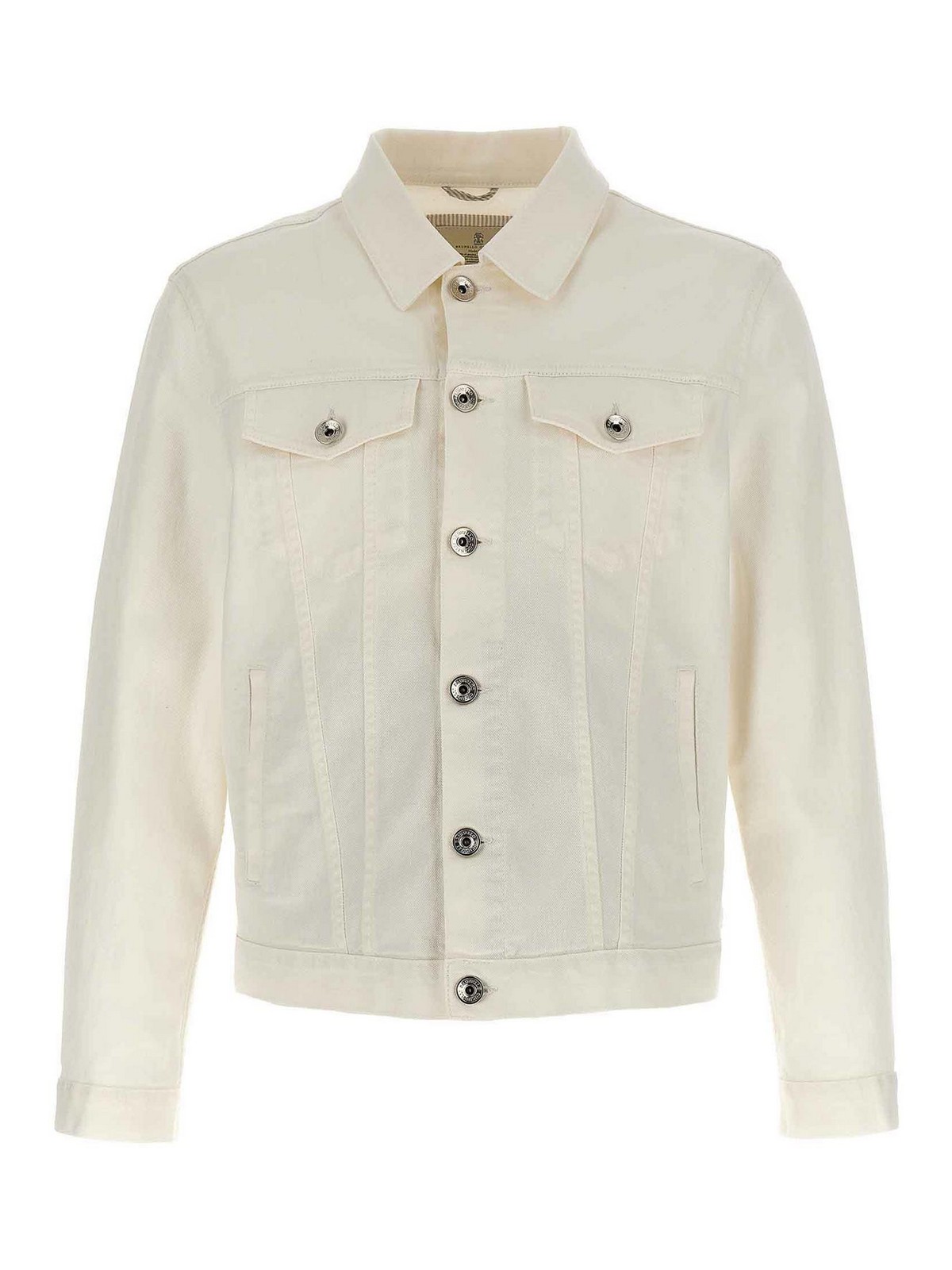 Shop Brunello Cucinelli Cotton Denim Jacket Button Pockets In Blanco