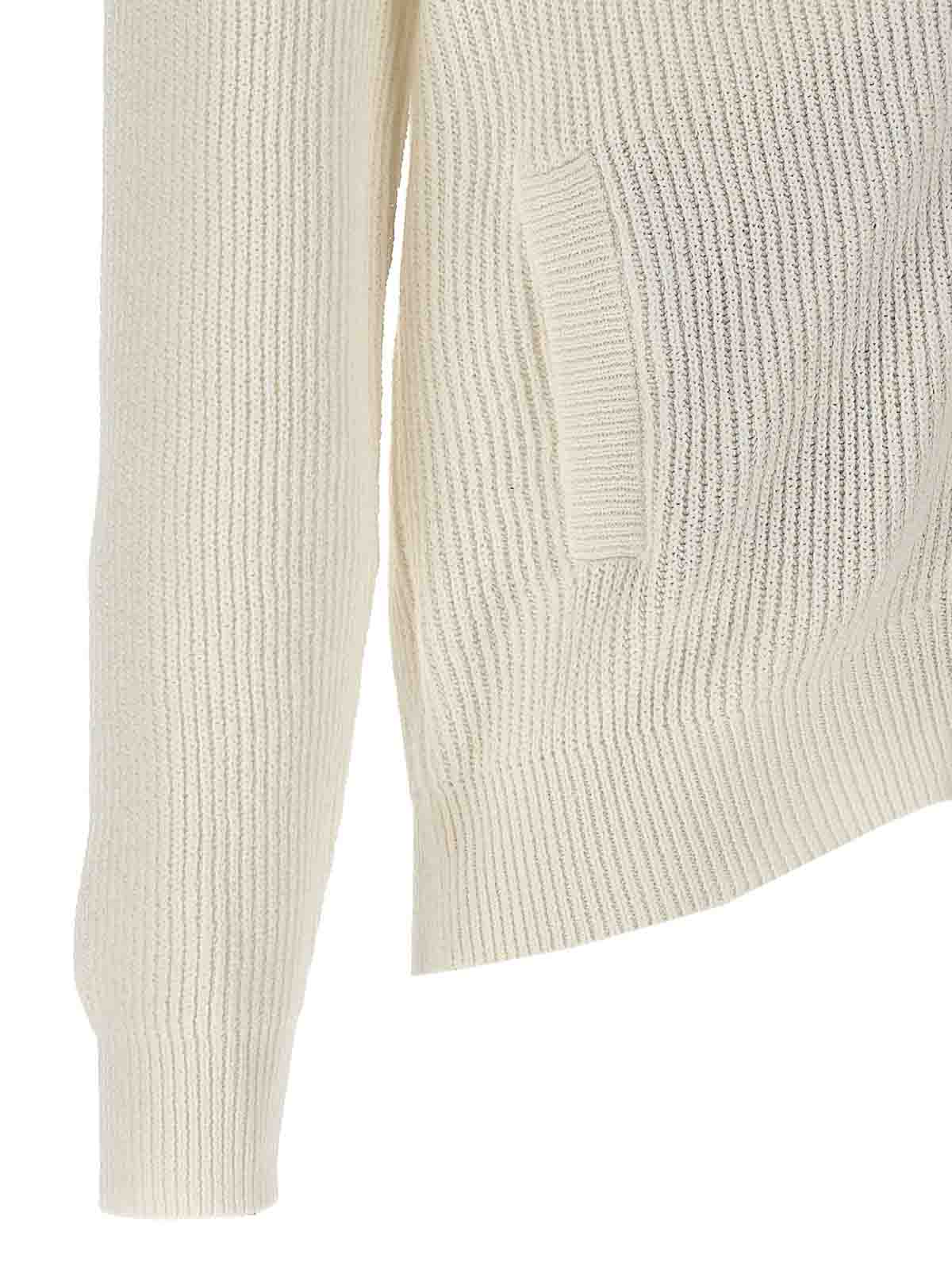 Shop Brunello Cucinelli Ribbed Sweater Zip Pockets In Blanco