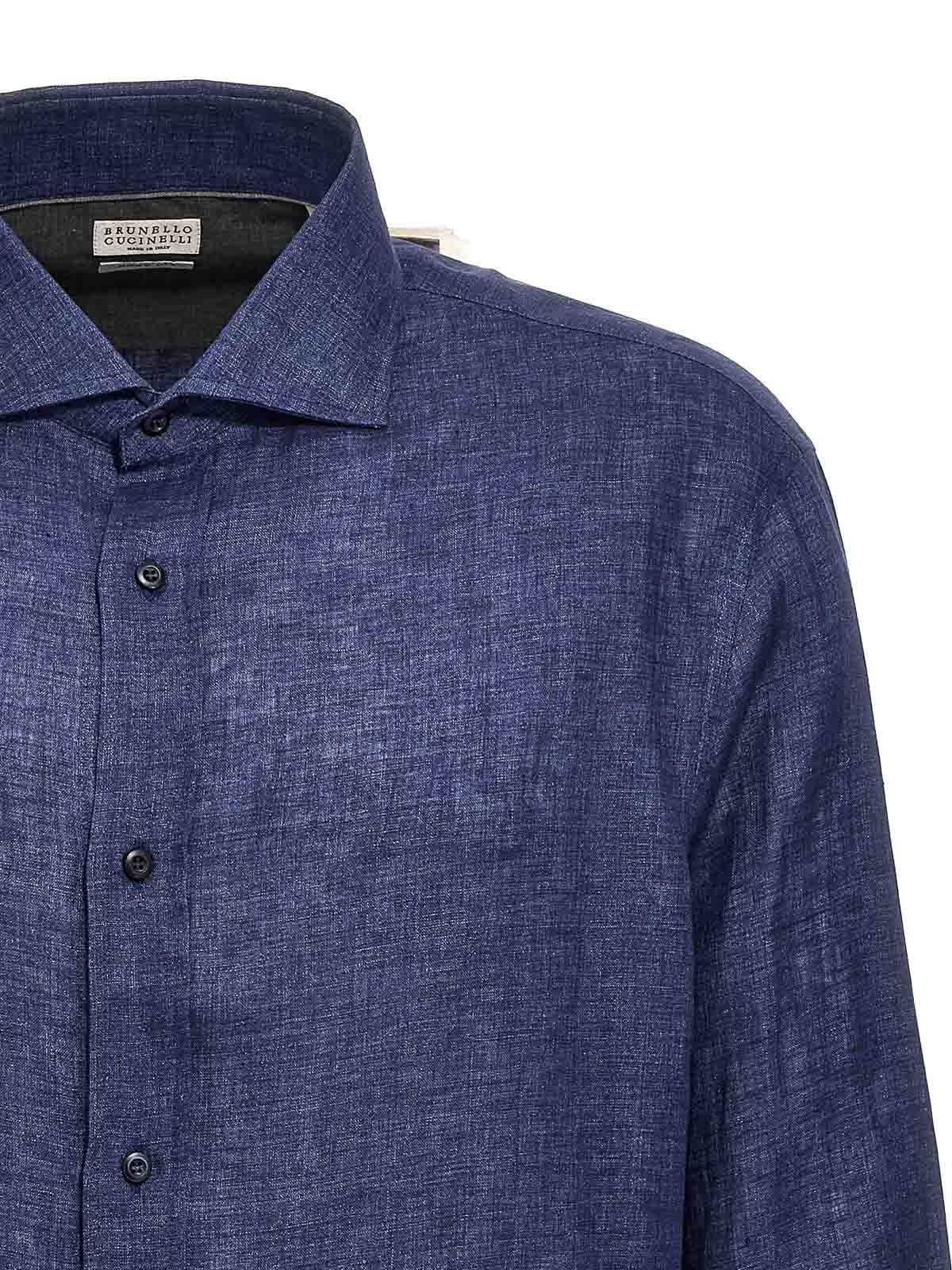 Shop Brunello Cucinelli Linen Shirt Button In Azul