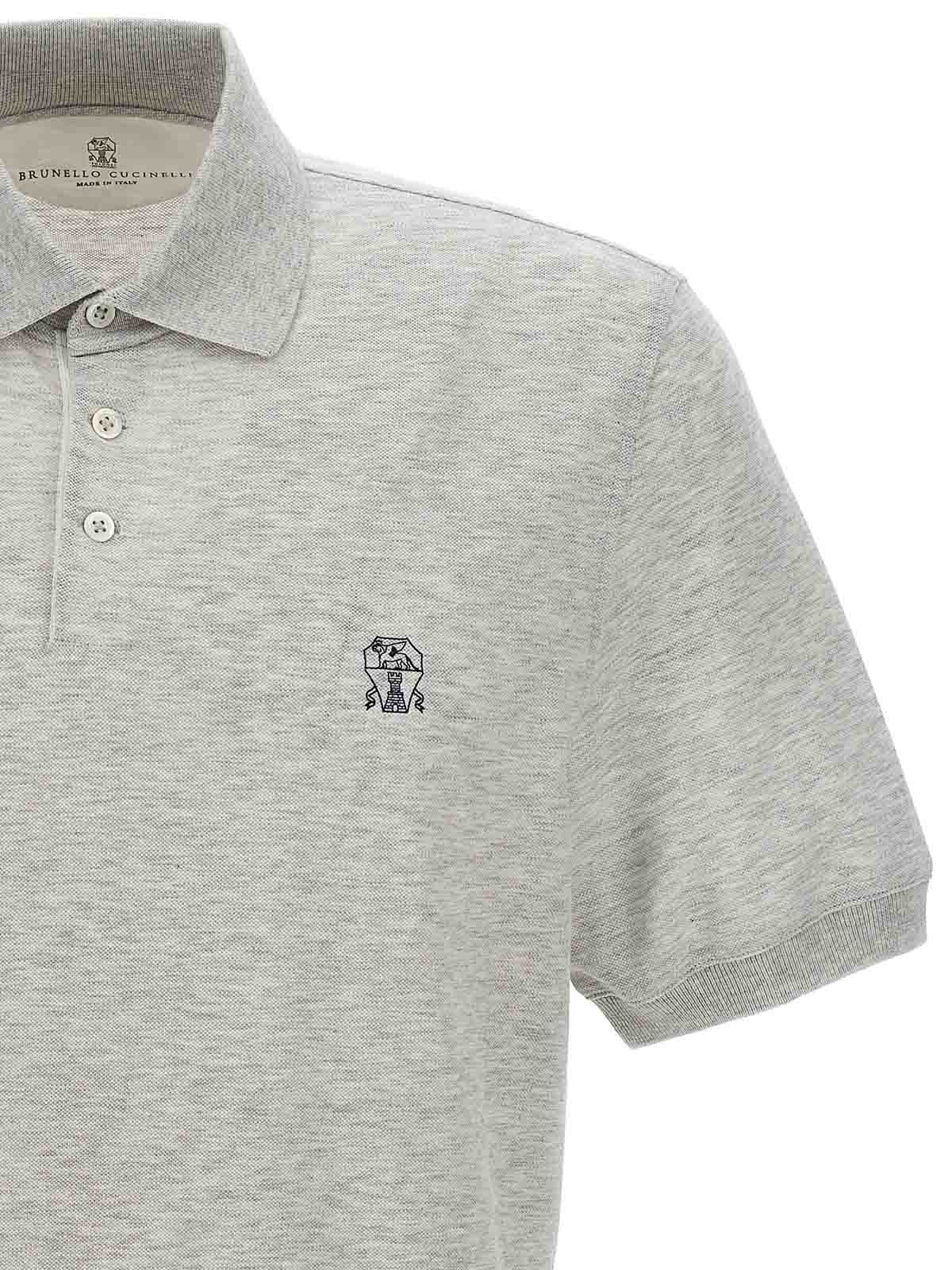 Shop Brunello Cucinelli Logo Print Polo Shirt In Gris