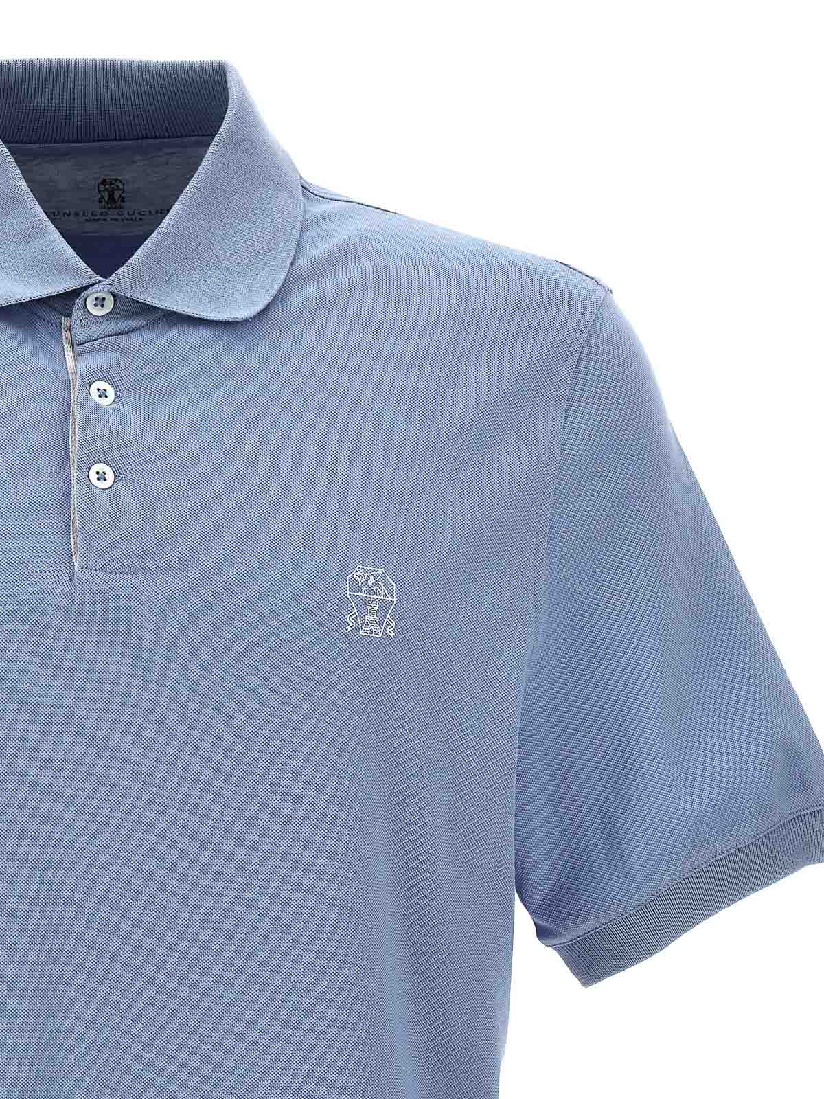 Shop Brunello Cucinelli Logo Print Polo Shirt In Azul Claro