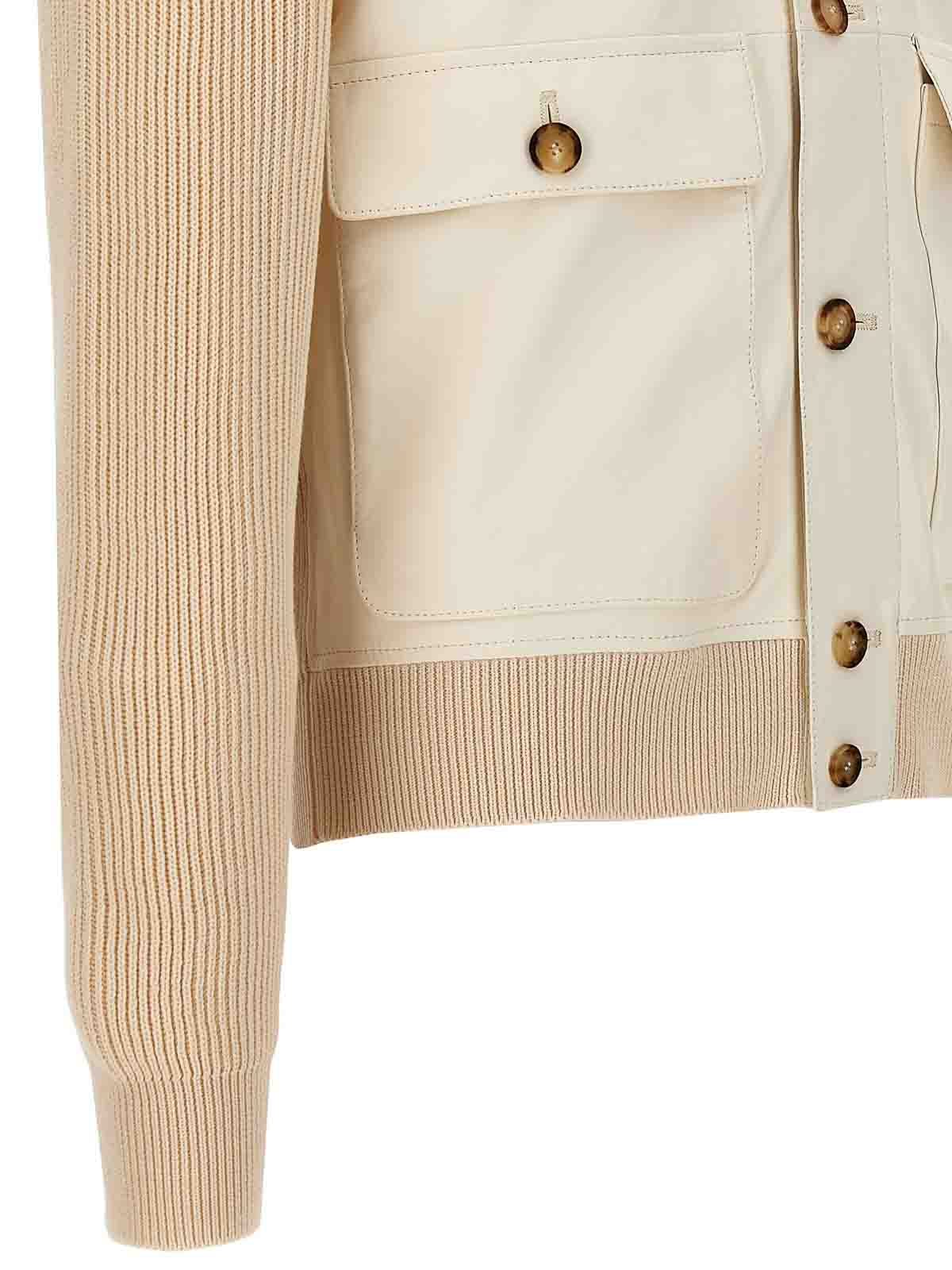 Shop Brunello Cucinelli Leather Jacket With Knit Inserts In Blanco