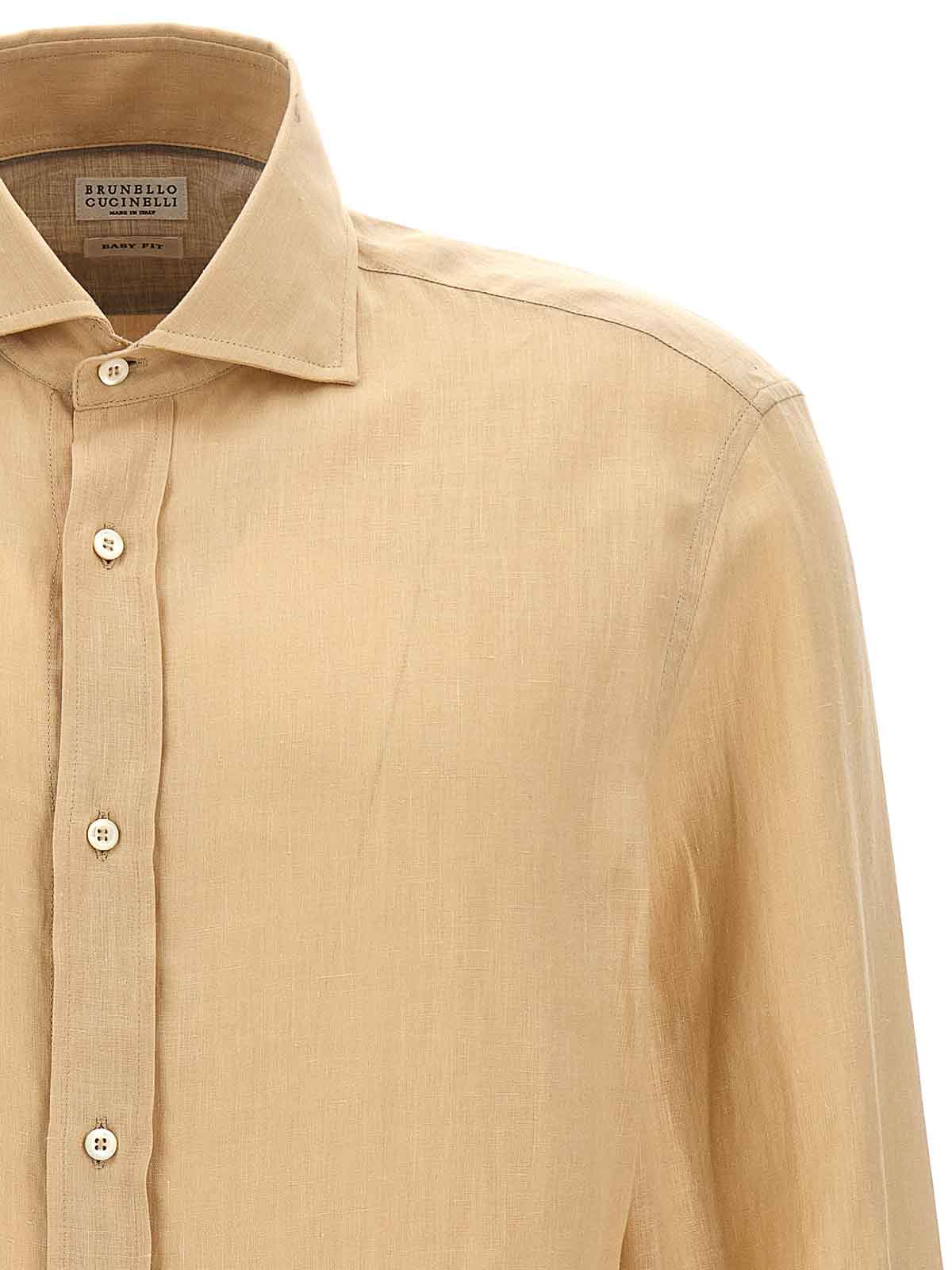 Shop Brunello Cucinelli Hemp Shirt Long Sleeves In Beis