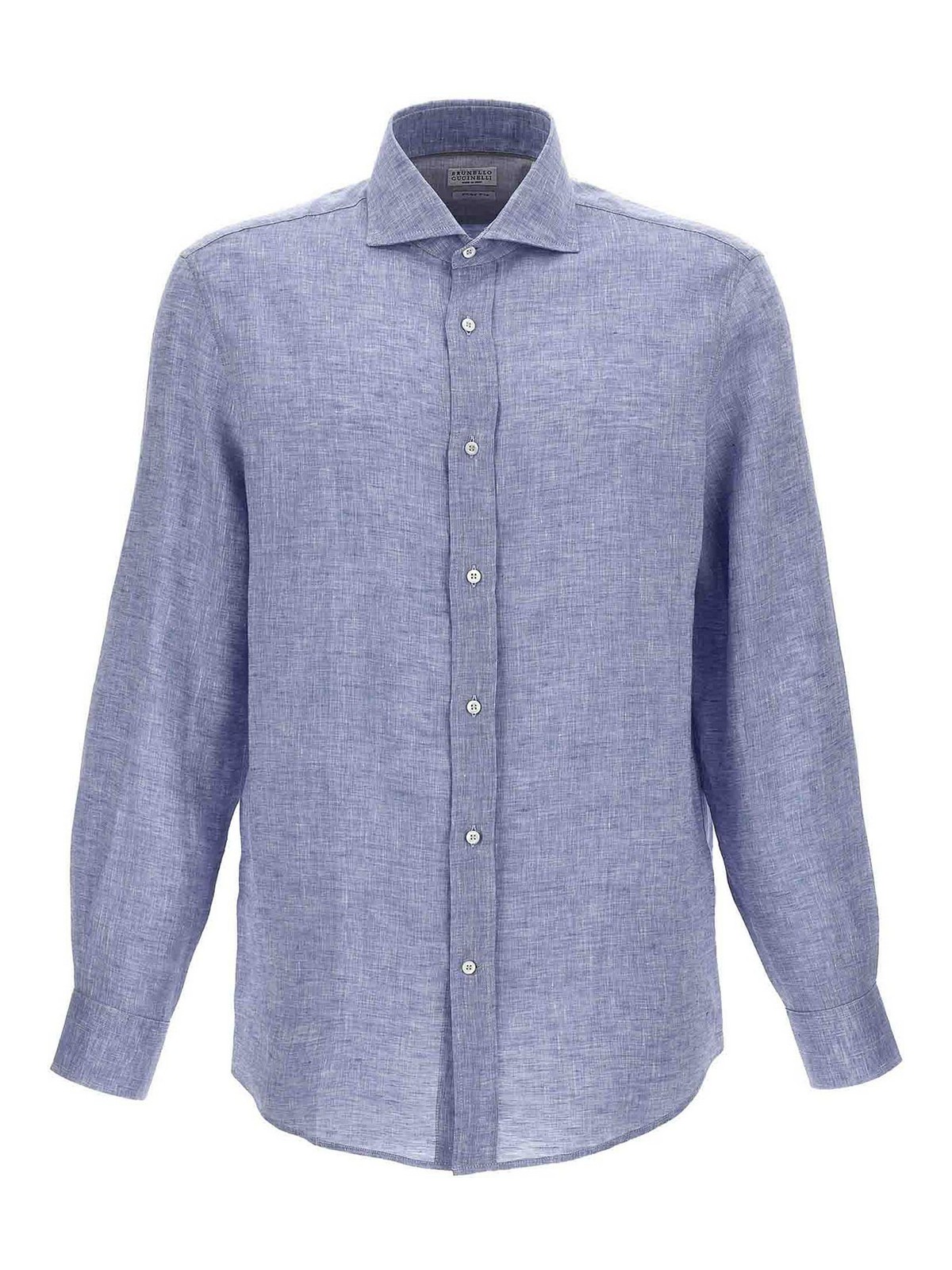 Shop Brunello Cucinelli Linen Shirt Button In Azul Claro