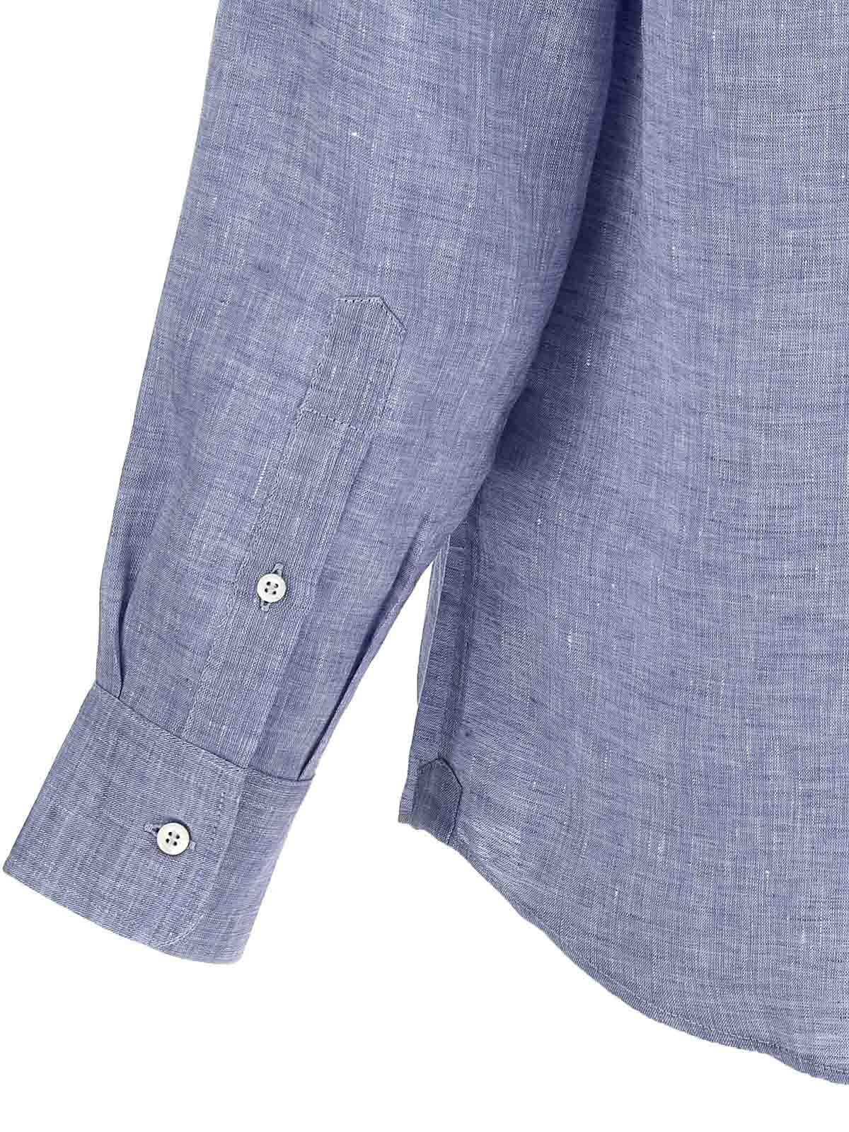 Shop Brunello Cucinelli Linen Shirt Button In Azul Claro