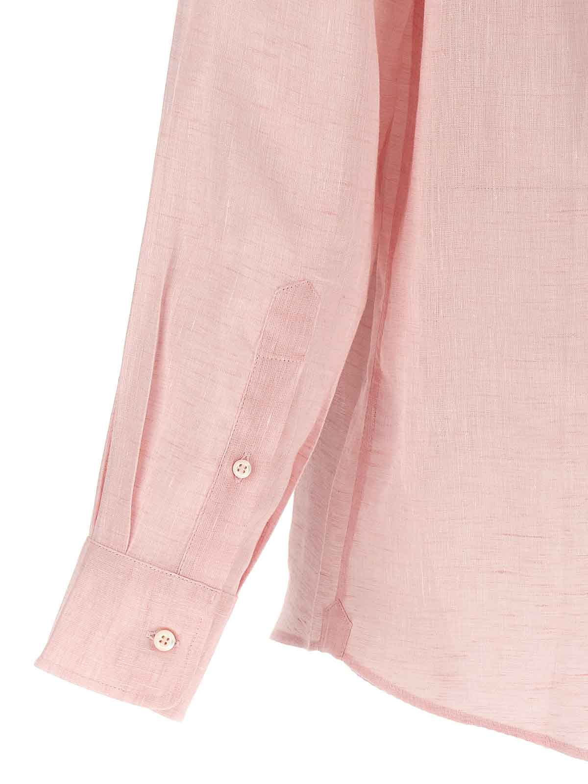 Shop Brunello Cucinelli Linen Shirt Button In Color Carne Y Neutral